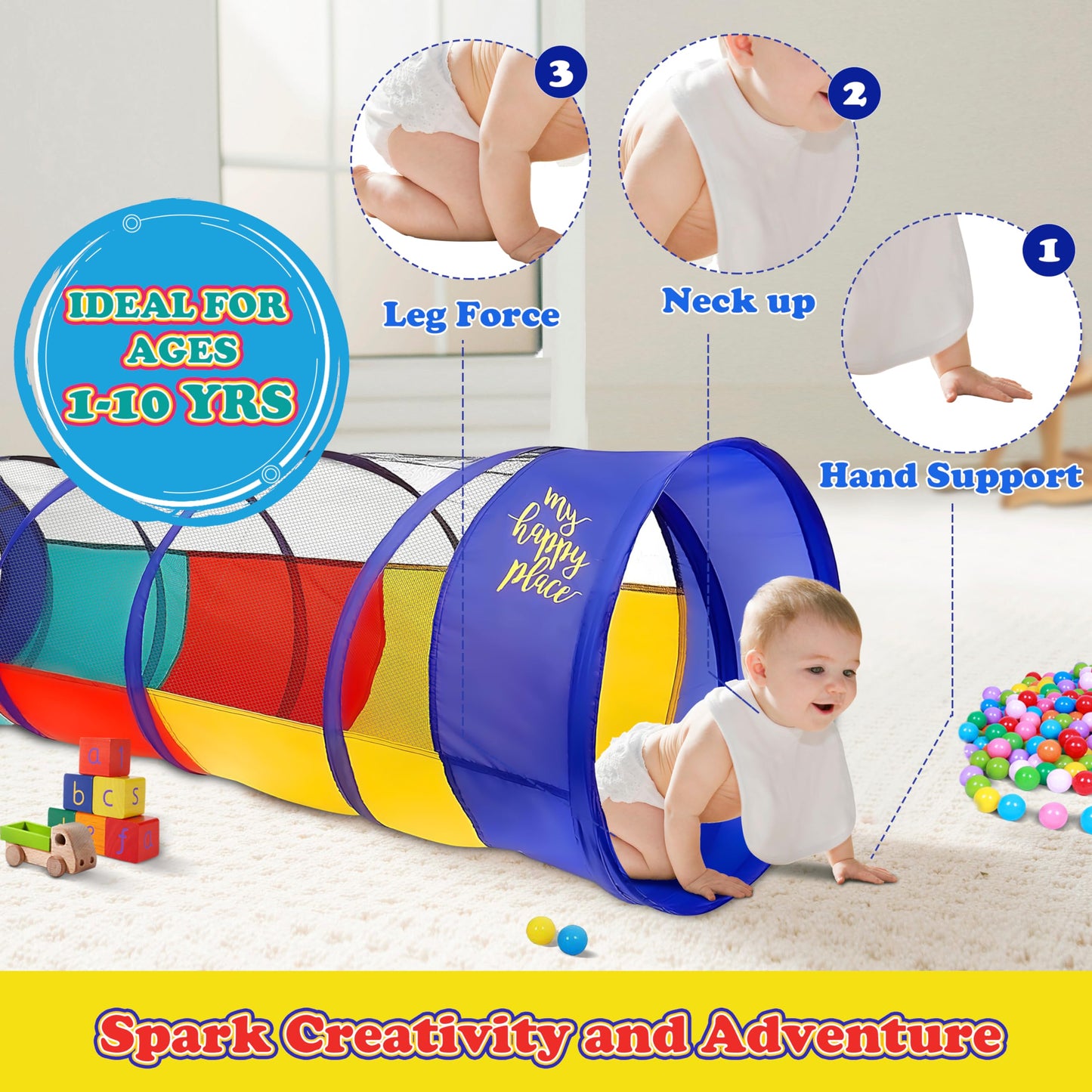 Kiddey Play Tunnel for Kids – See-Through Sides, Pop-Up Crawl Tunnel