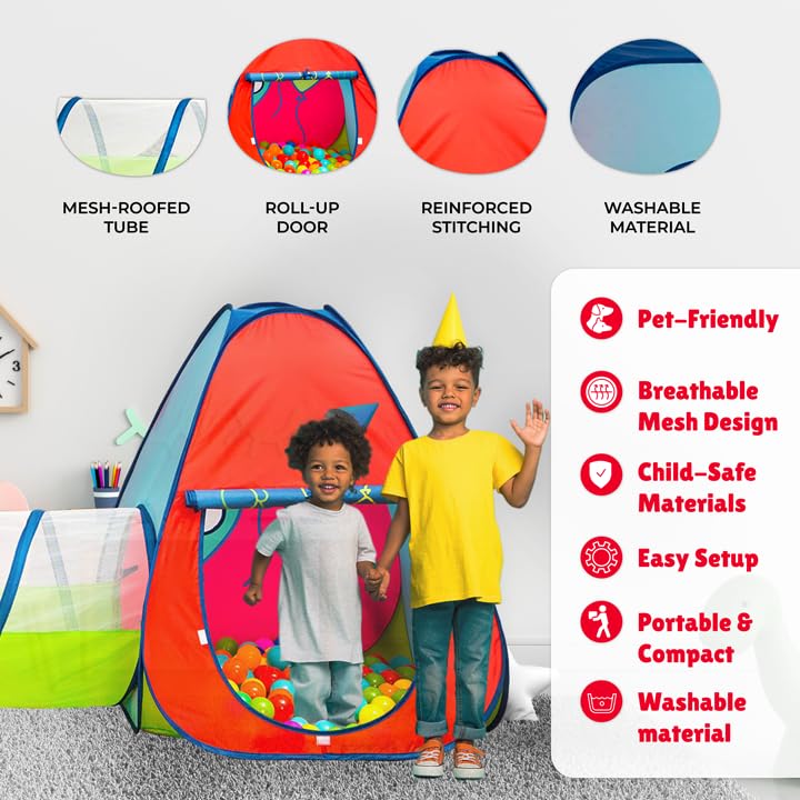 Kiddey Tunnel and Ball Pit Play Tent | 3-in-1 Pop Up Toddler Gym for Indoor & Outdoor Fun