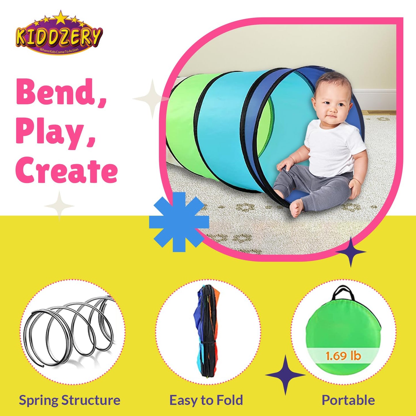 Kiddey Kids Play Tunnel Set – Double Pop-Up Tunnels for Indoor & Outdoor Fun