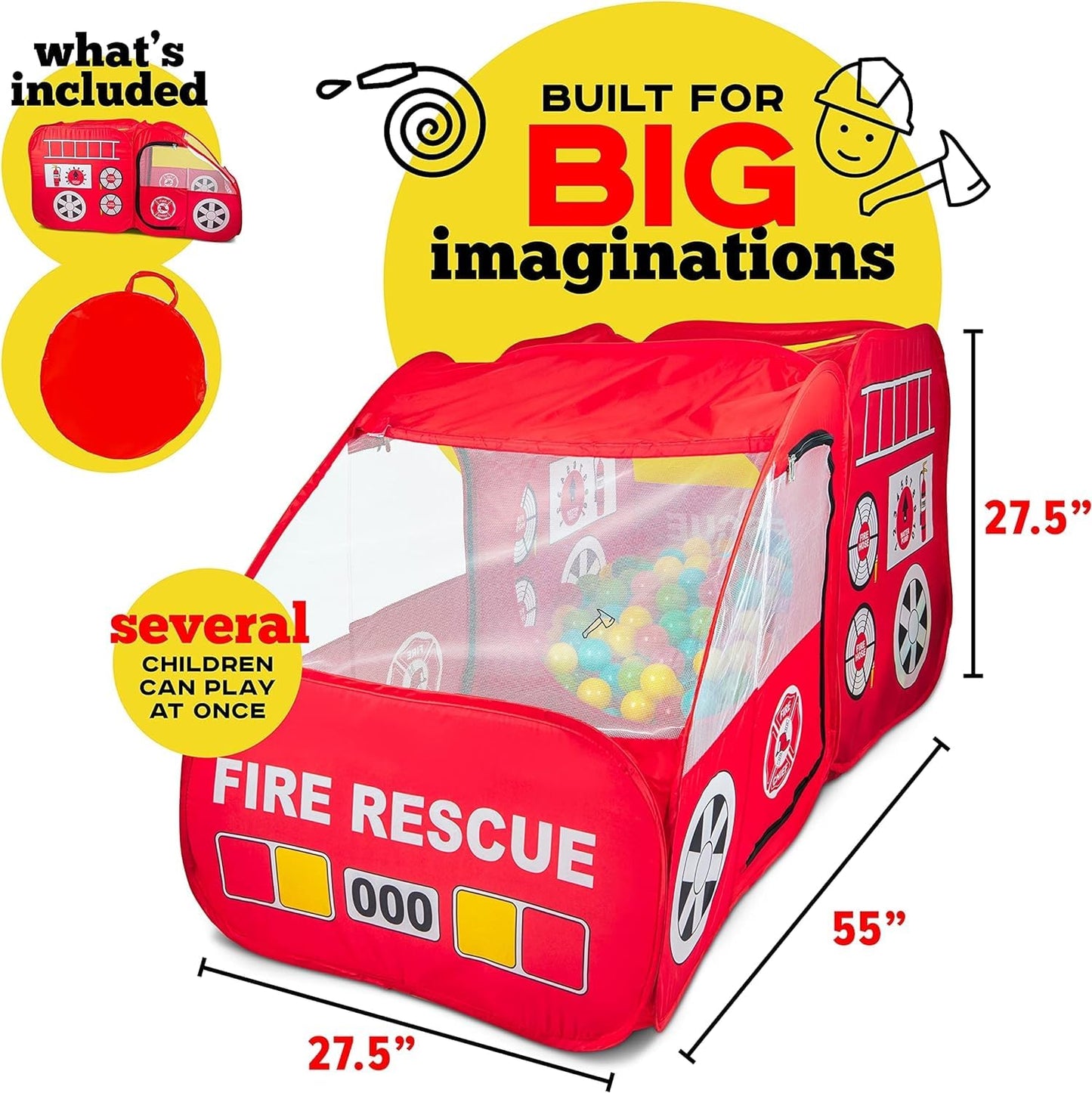 Kiddey Fire Truck Tent for Kids | Fire Truck Play Tent with Sirens & Firefighter Costume
