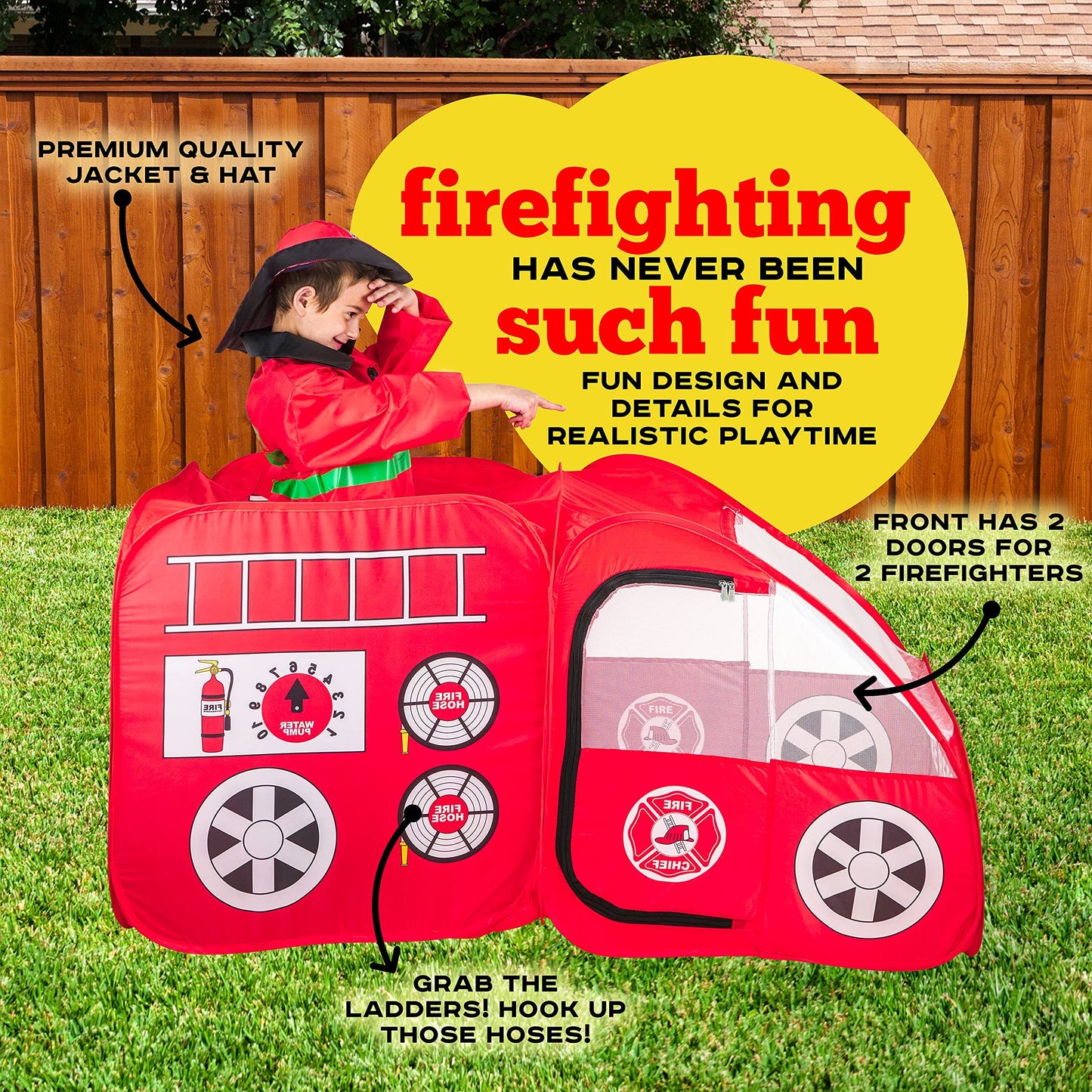 Kiddey Fire Truck Tent for Kids | Fire Truck Play Tent with Sirens & Firefighter Costume