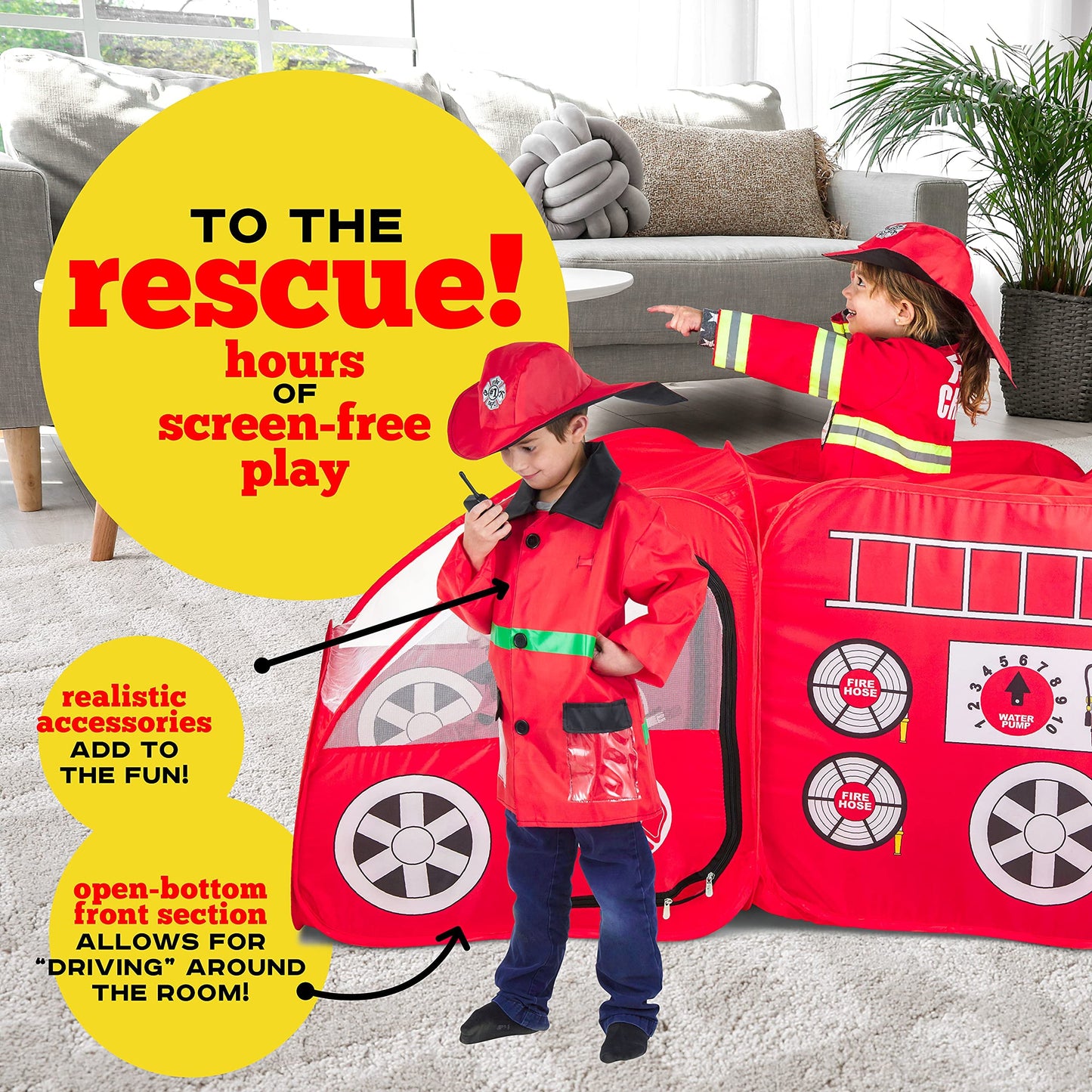 Kiddey Fire Truck Tent for Kids | Fire Truck Play Tent with Sirens & Firefighter Costume