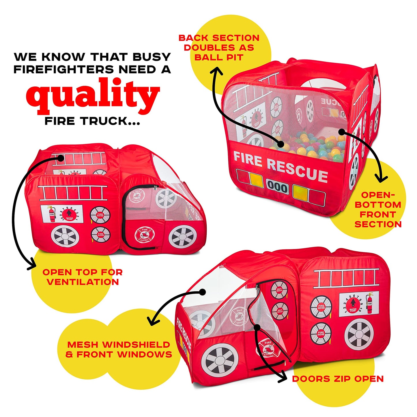 Kiddey Fire Truck Tent for Kids | Fire Truck Play Tent with Sirens & Firefighter Costume