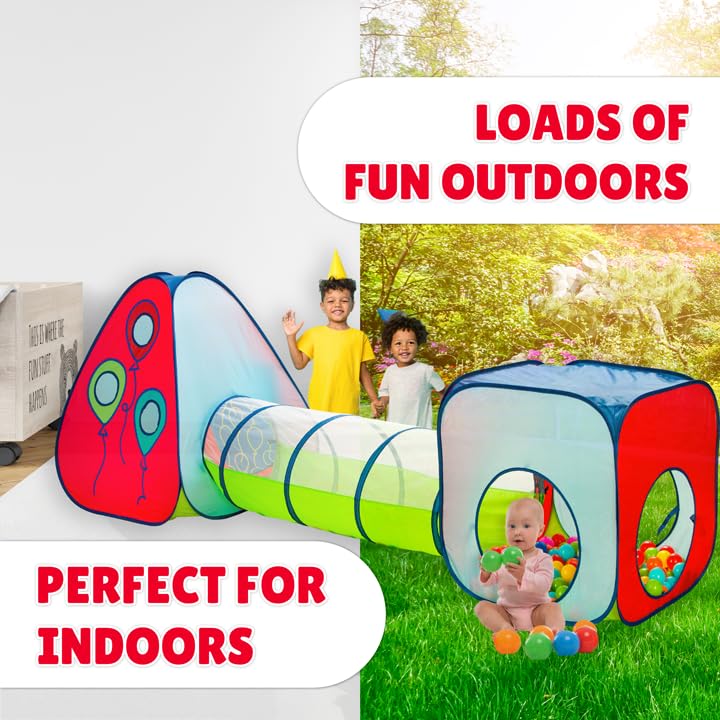 Kiddey Tunnel and Ball Pit Play Tent | 3-in-1 Pop Up Toddler Gym for Indoor & Outdoor Fun