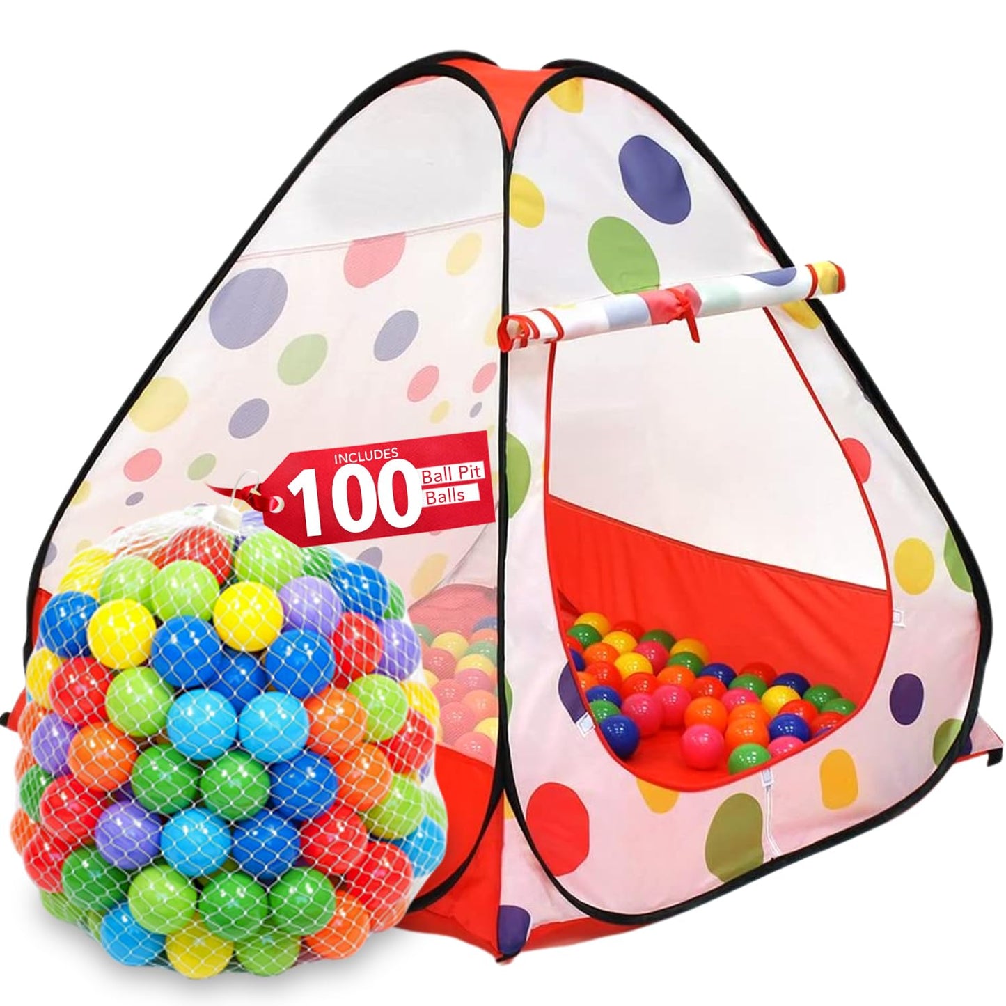 Kiddey Kids Play Tent with 100 Balls — 39x39 Pop-Up Ball Pit Playhouse