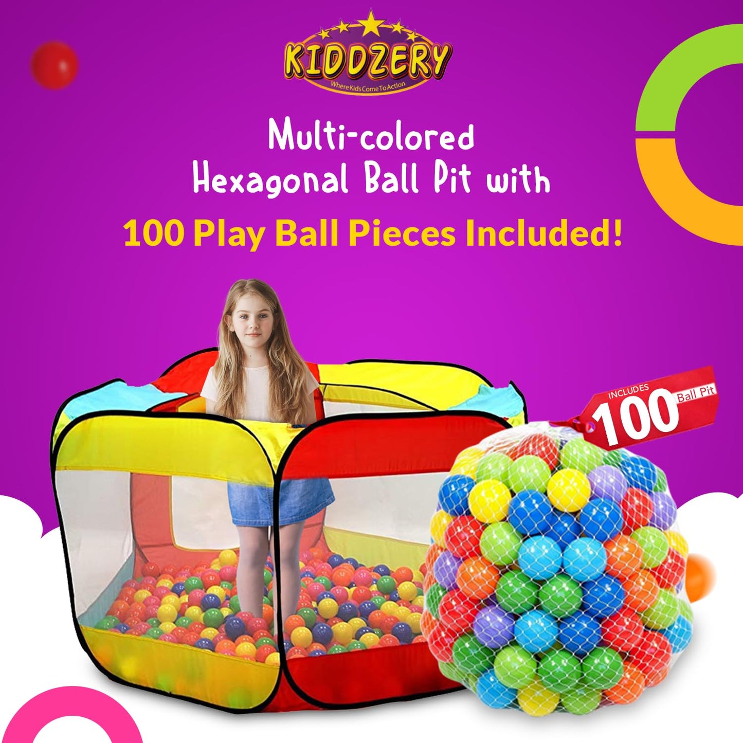 Kiddey Kids Play Tent with 100 Balls – Extra Large 56-inch Pop-Up Ball Pit