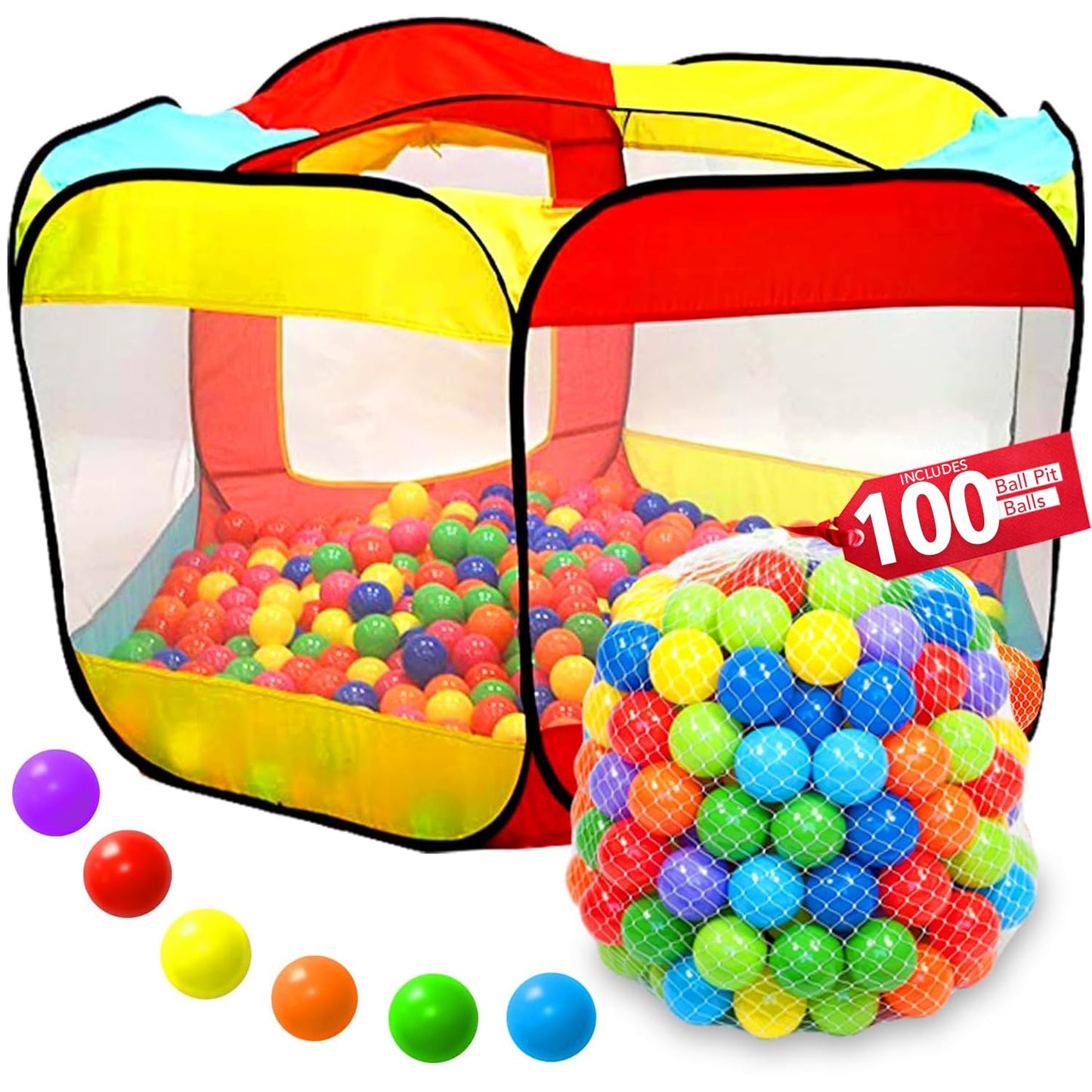Kiddey Kids Play Tent with 100 Balls – Extra Large 56-inch Pop-Up Ball Pit