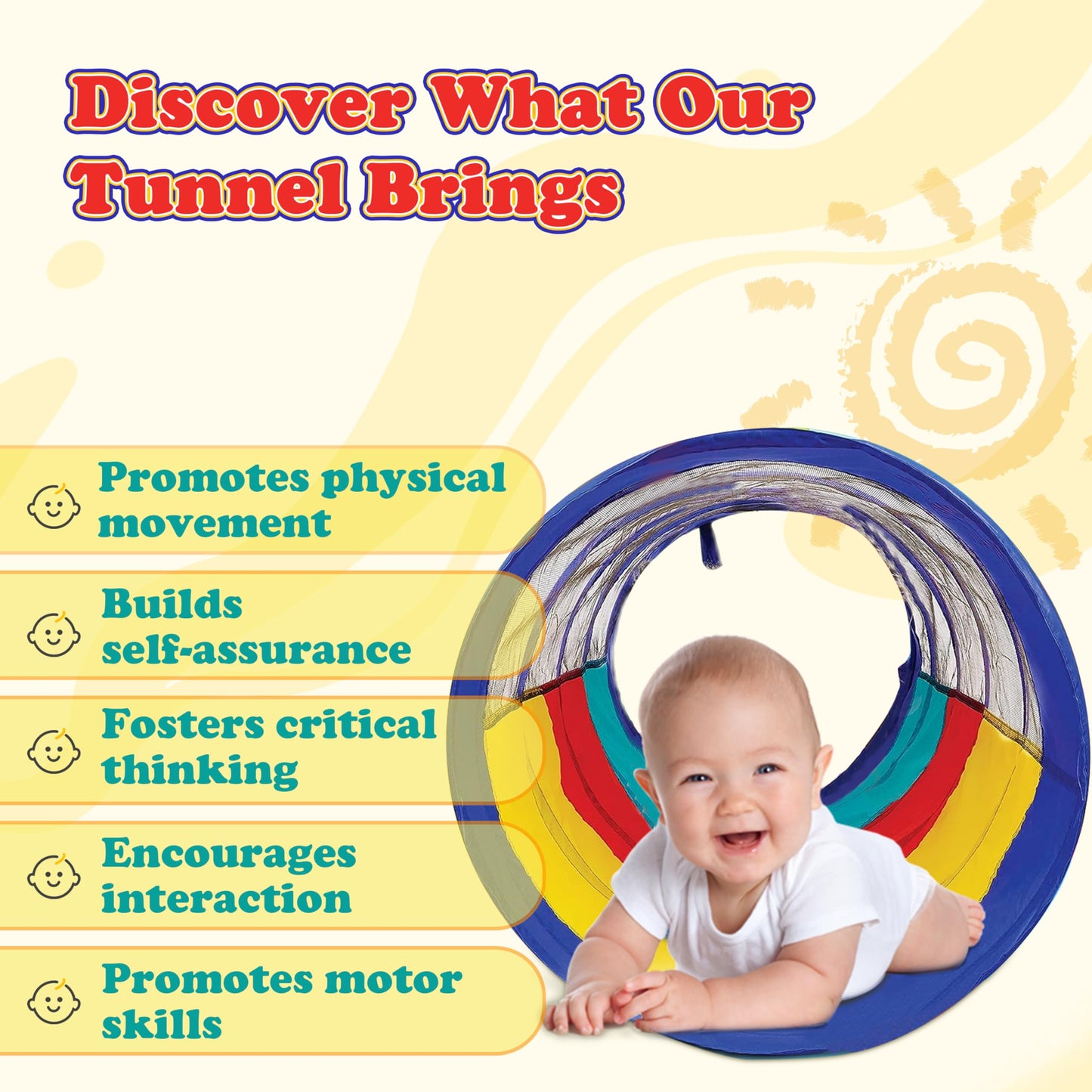 Kiddey Play Tunnel for Kids – See-Through Sides, Pop-Up Crawl Tunnel