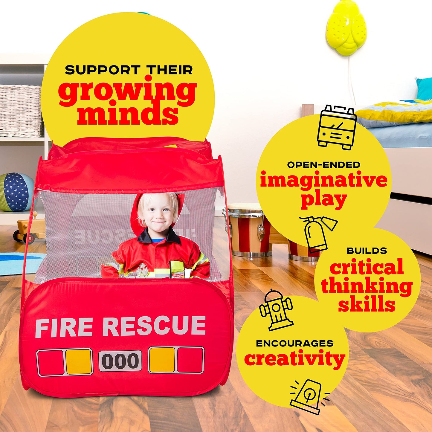 Kiddey Fire Truck Tent for Kids | Fire Truck Play Tent with Sirens & Firefighter Costume