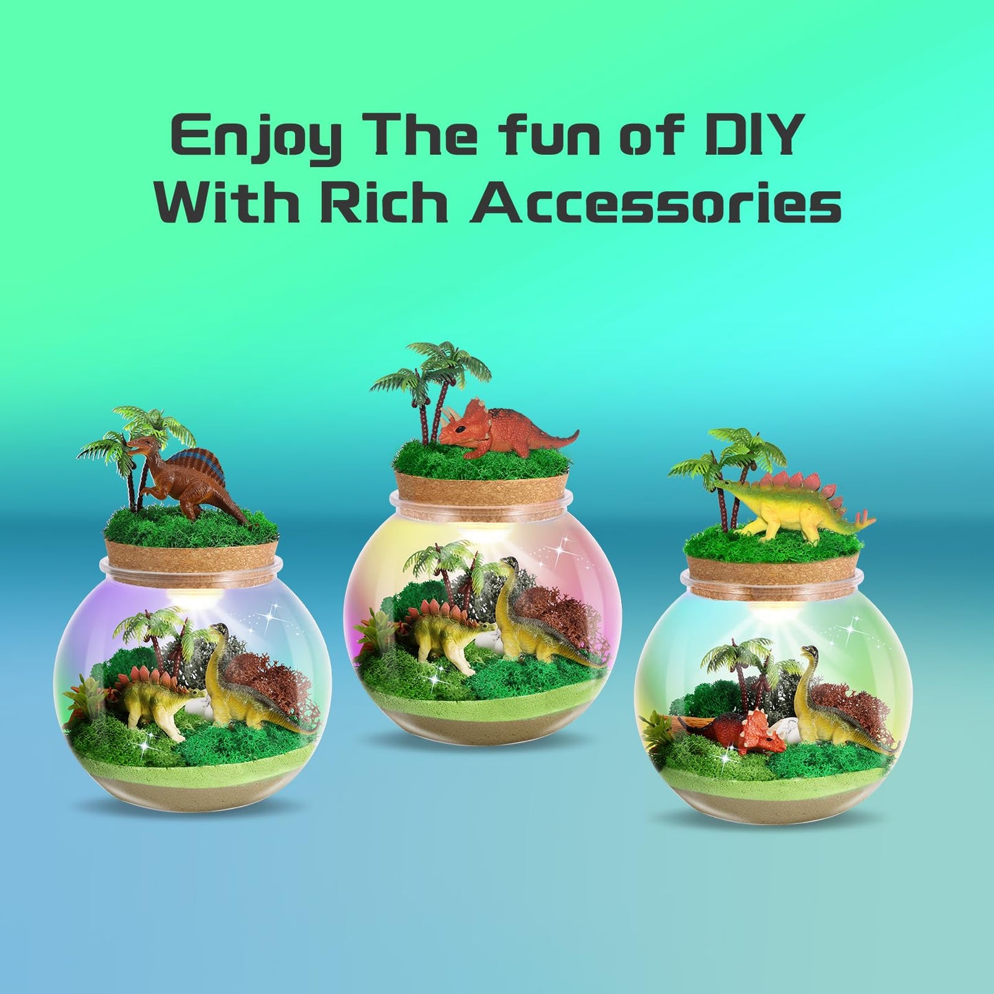 kiddgroo Dinosaur Light-Up Terrarium Kit – Multicolor LED Dino Craft for Kids