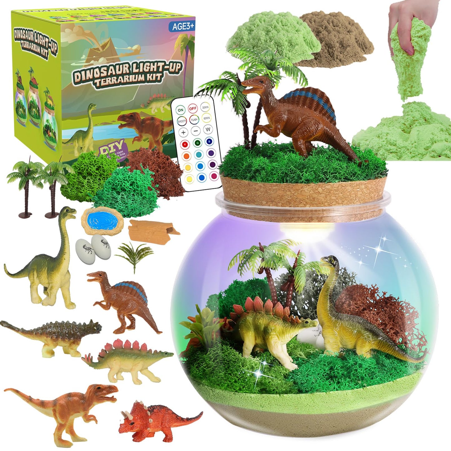 kiddgroo Dinosaur Light-Up Terrarium Kit – Multicolor LED Dino Craft for Kids