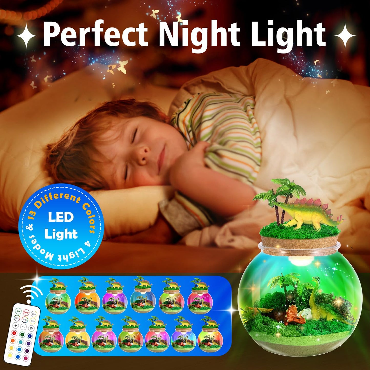 kiddgroo Dinosaur Light-Up Terrarium Kit – Multicolor LED Dino Craft for Kids