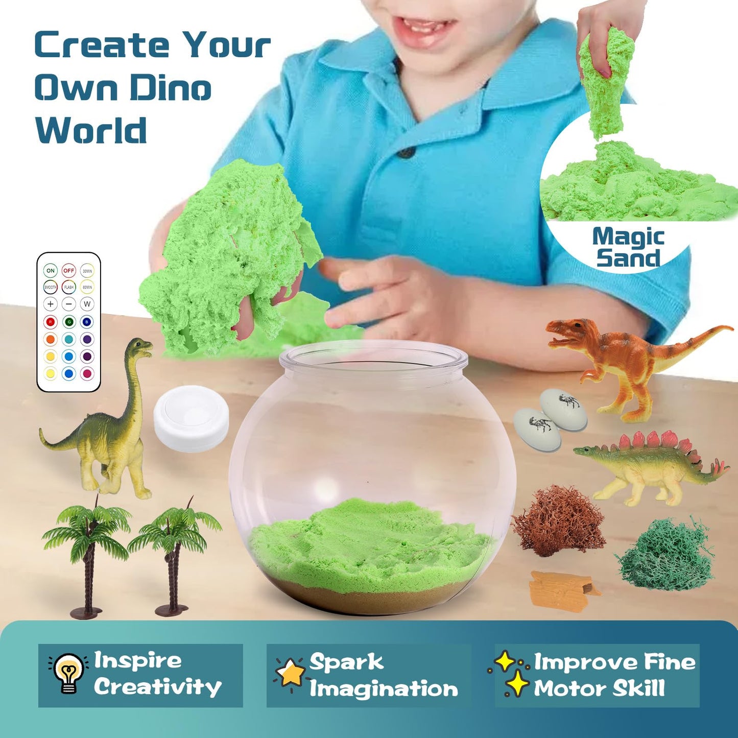 kiddgroo Dinosaur Light-Up Terrarium Kit – Multicolor LED Dino Craft for Kids