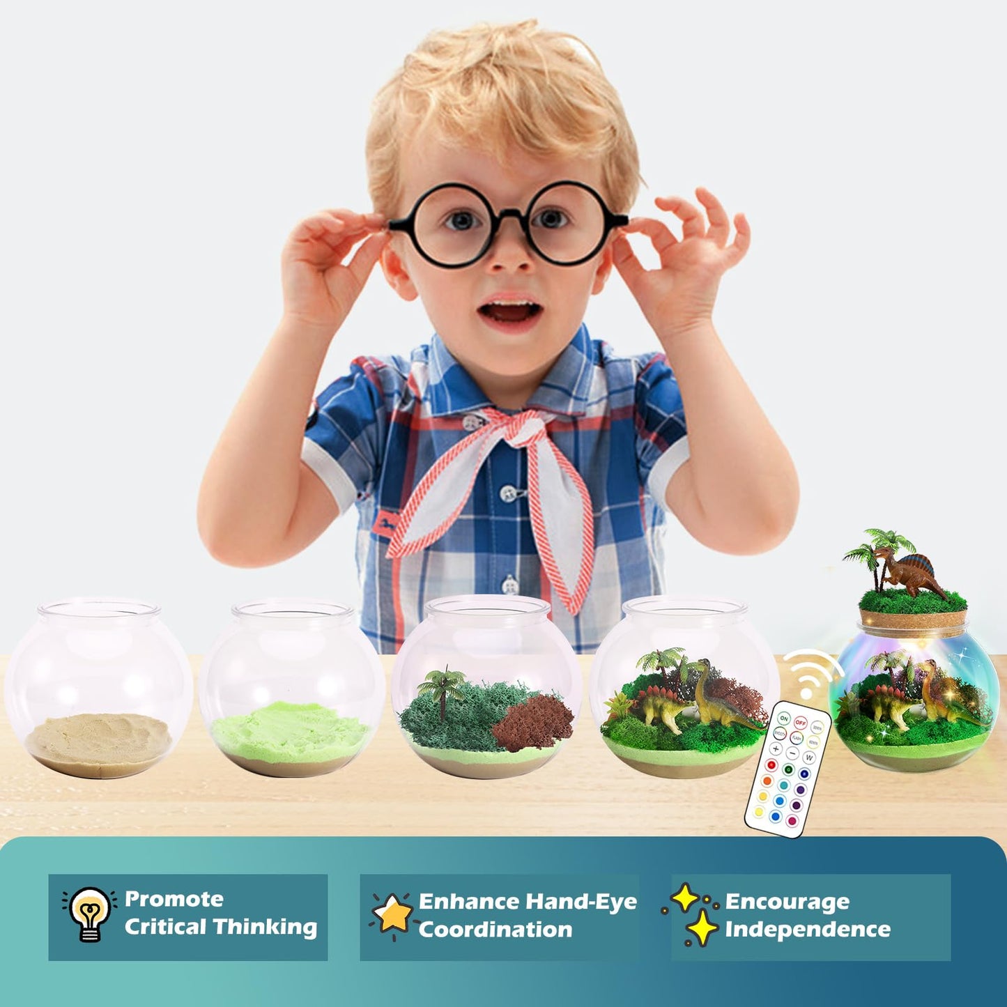 kiddgroo Dinosaur Light-Up Terrarium Kit – Multicolor LED Dino Craft for Kids
