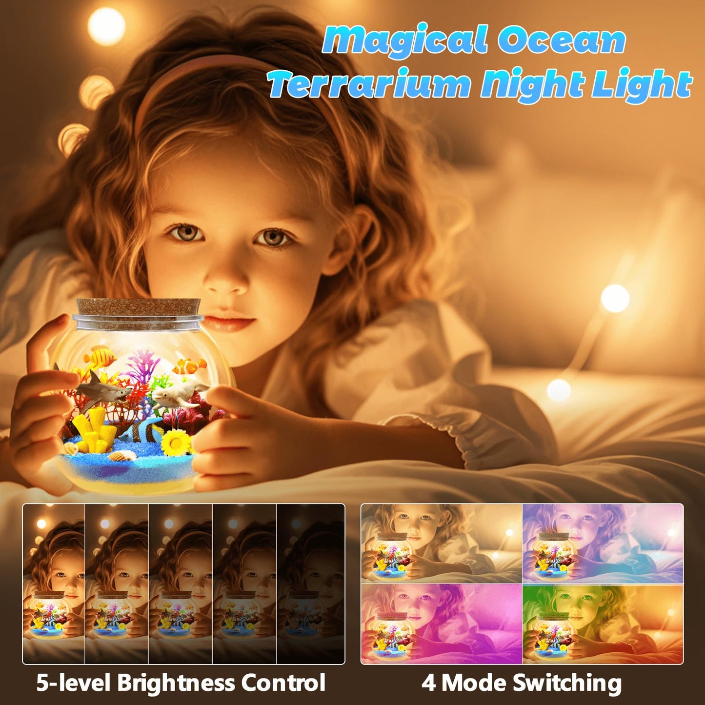 kiddgroo Ocean Light Up Terrarium Kit for Kids – LED Night Light (Ages 4-12)