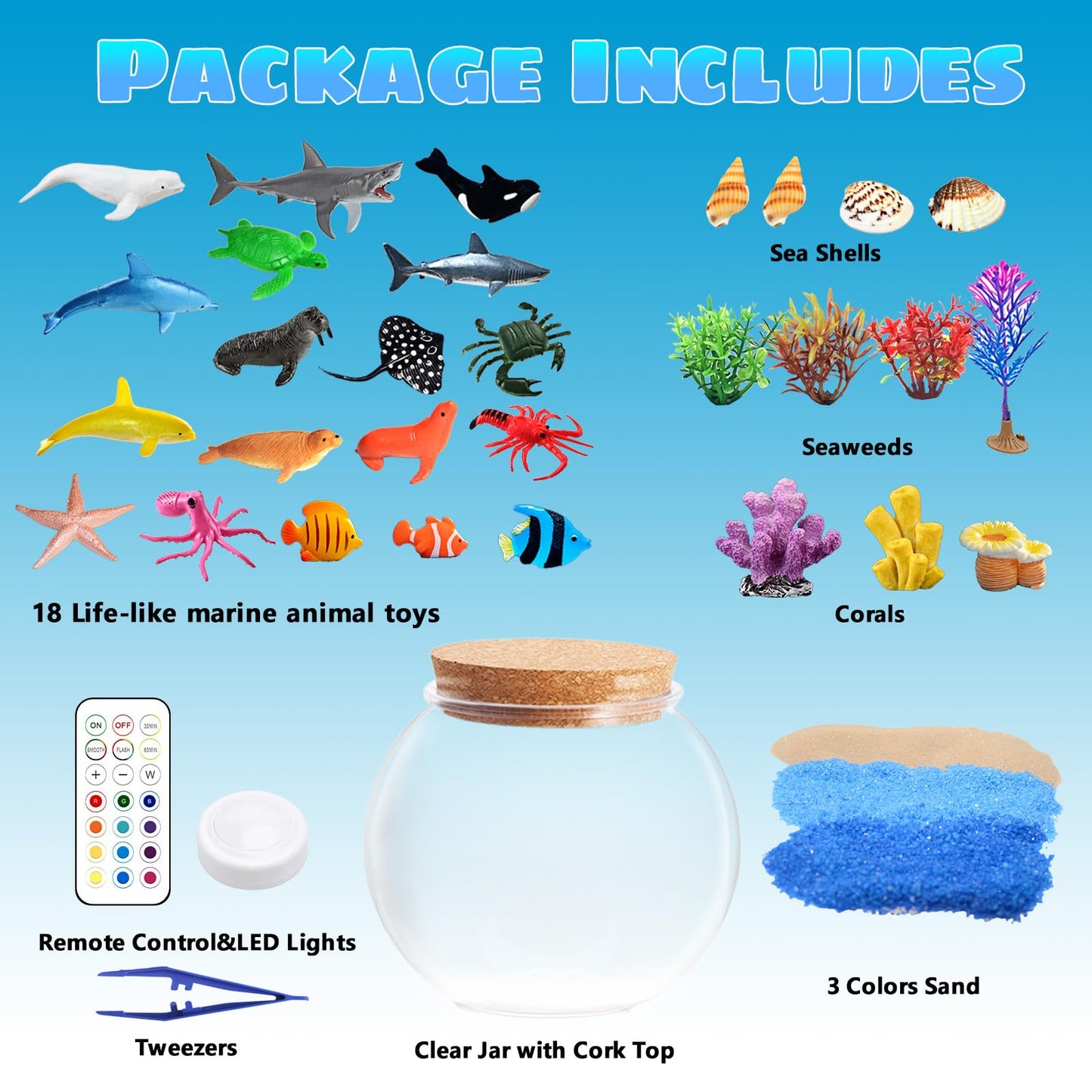 kiddgroo Ocean Light Up Terrarium Kit for Kids – LED Night Light (Ages 4-12)