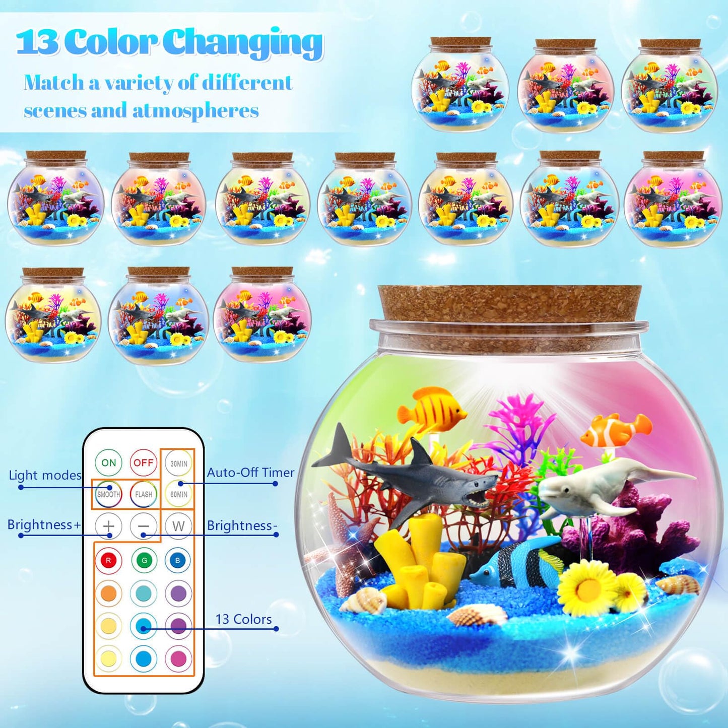 kiddgroo Ocean Light Up Terrarium Kit for Kids – LED Night Light (Ages 4-12)