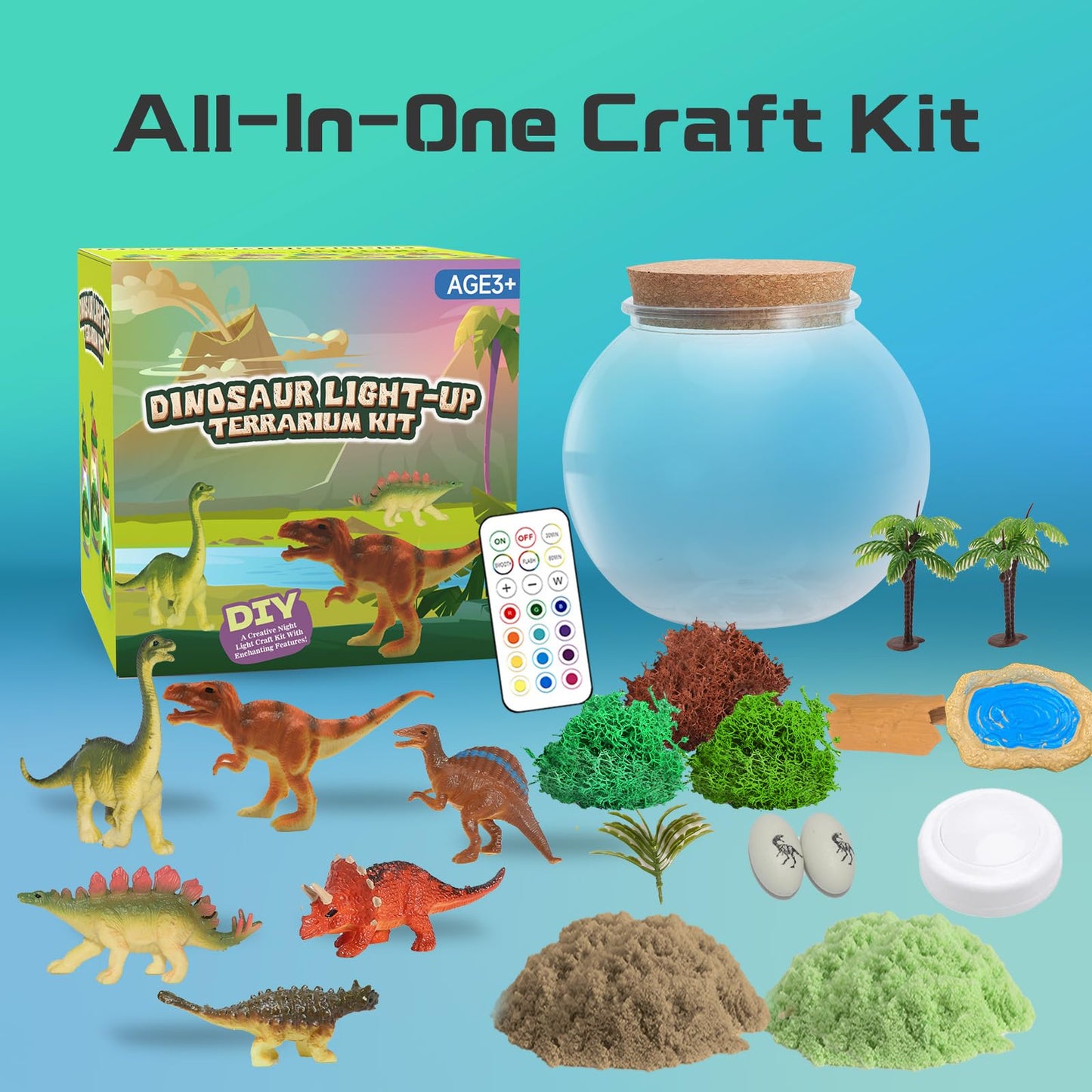 kiddgroo Dinosaur Light-Up Terrarium Kit – Multicolor LED Dino Craft for Kids