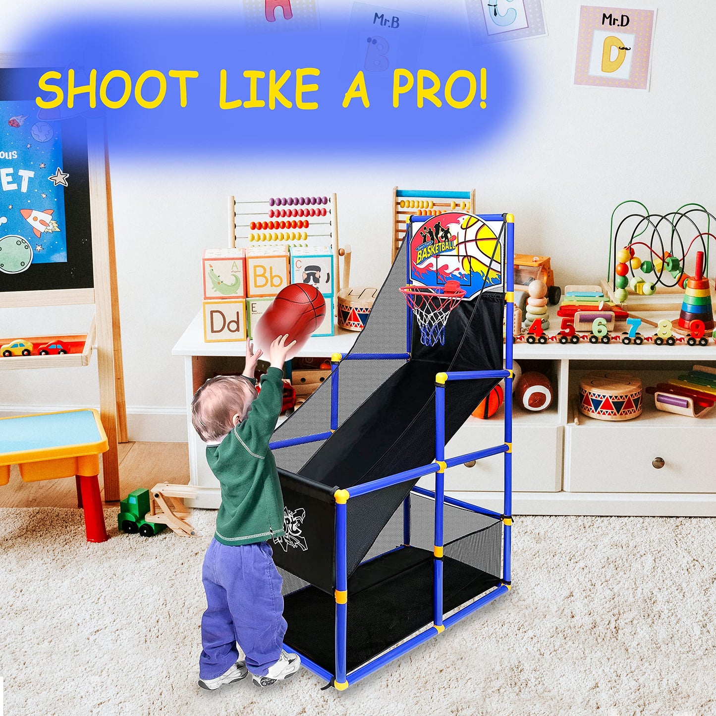 Kiddie Play Toy Basketball Hoop Arcade Game Set - 4 Balls & Air Pump | Indoor Outdoor Kids Toy