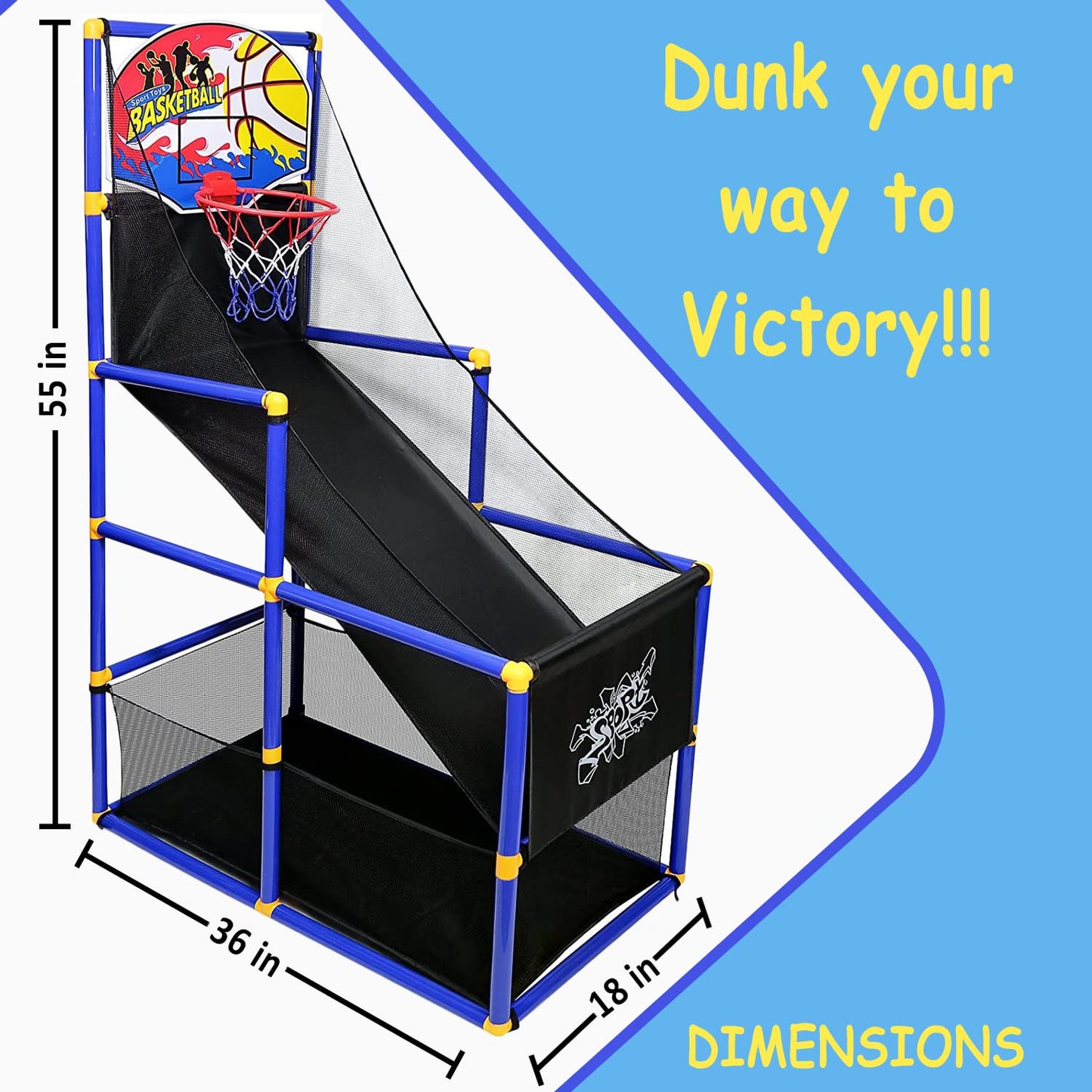 Kiddie Play Toy Basketball Hoop Arcade Game Set - 4 Balls & Air Pump | Indoor Outdoor Kids Toy
