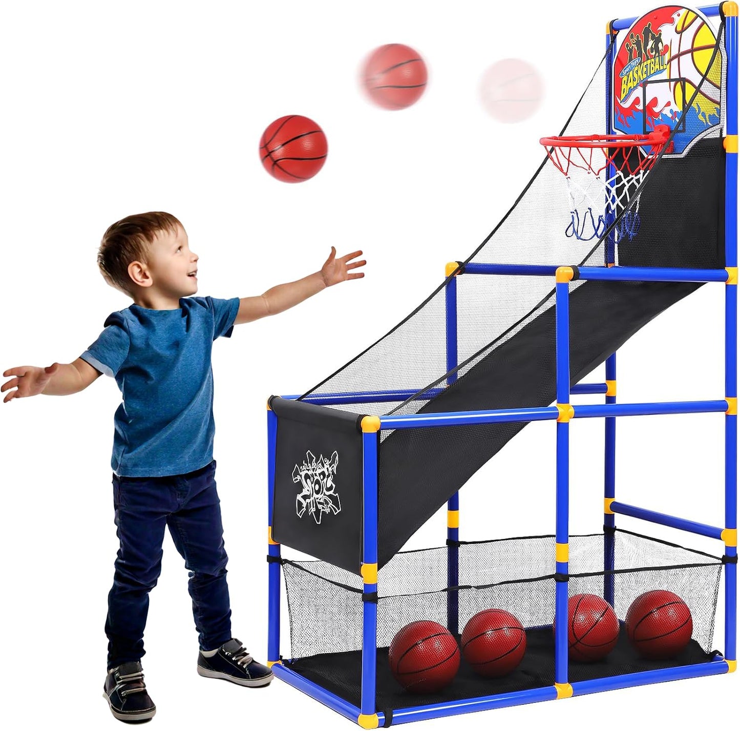 Kiddie Play Toy Basketball Hoop Arcade Game Set - 4 Balls & Air Pump | Indoor Outdoor Kids Toy