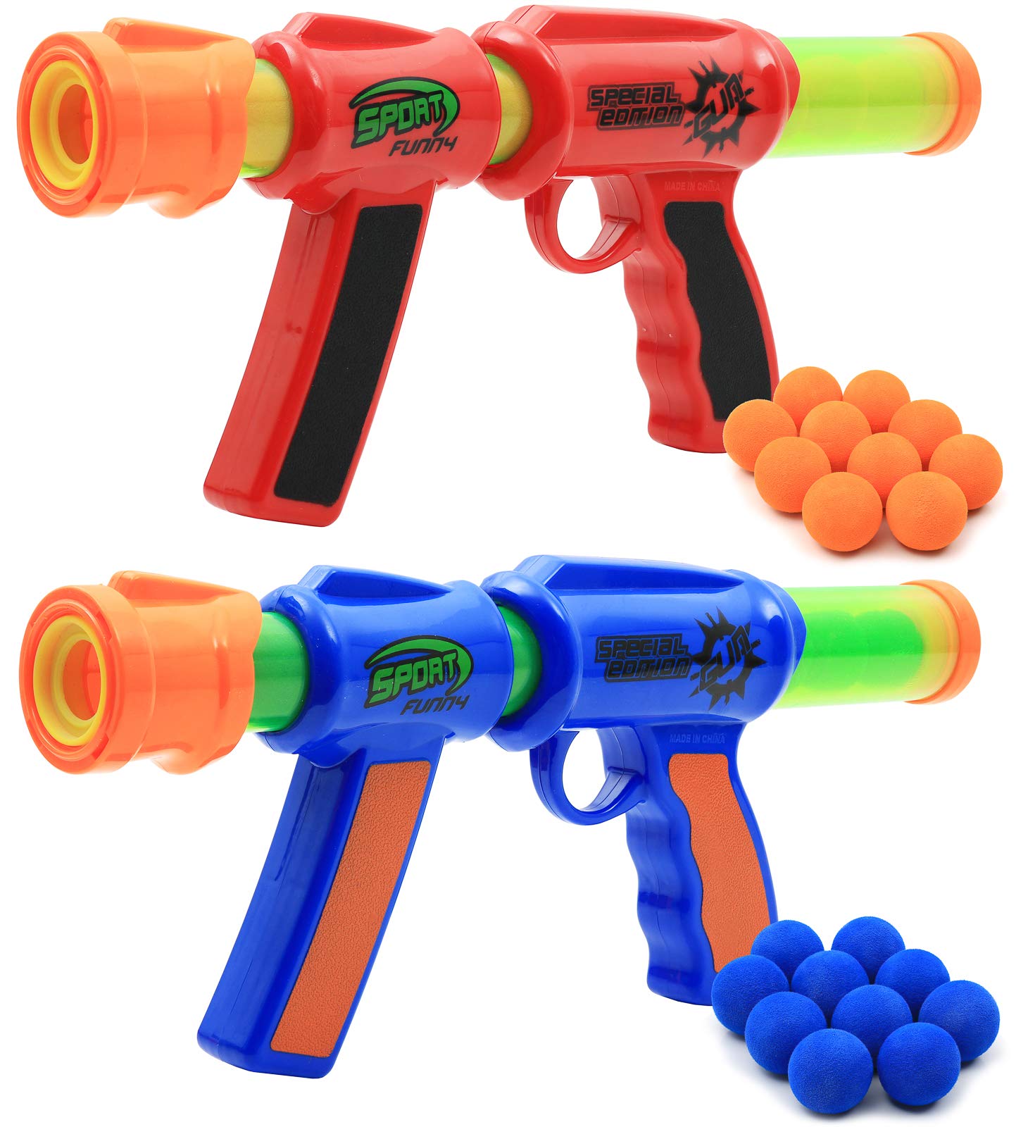 Kiddie Play Atomic Foam Blaster Guns - 2-Pack Air Popper with Foam Balls