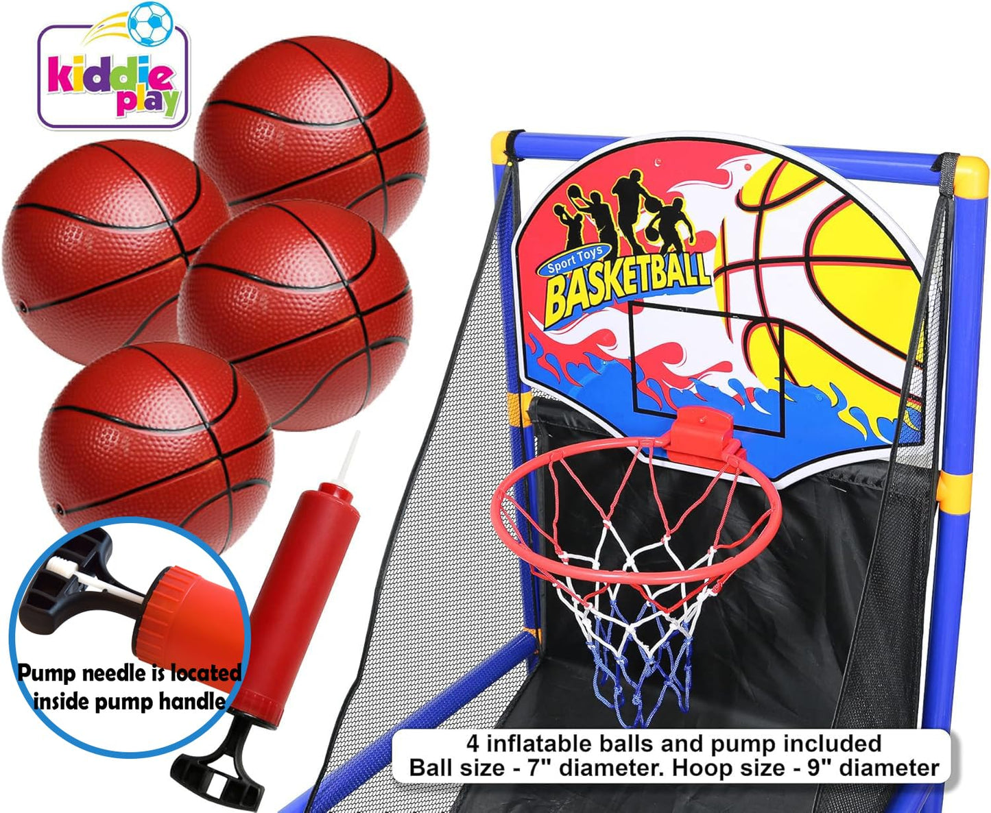 Kiddie Play Toy Basketball Hoop Arcade Game Set - 4 Balls & Air Pump | Indoor Outdoor Kids Toy