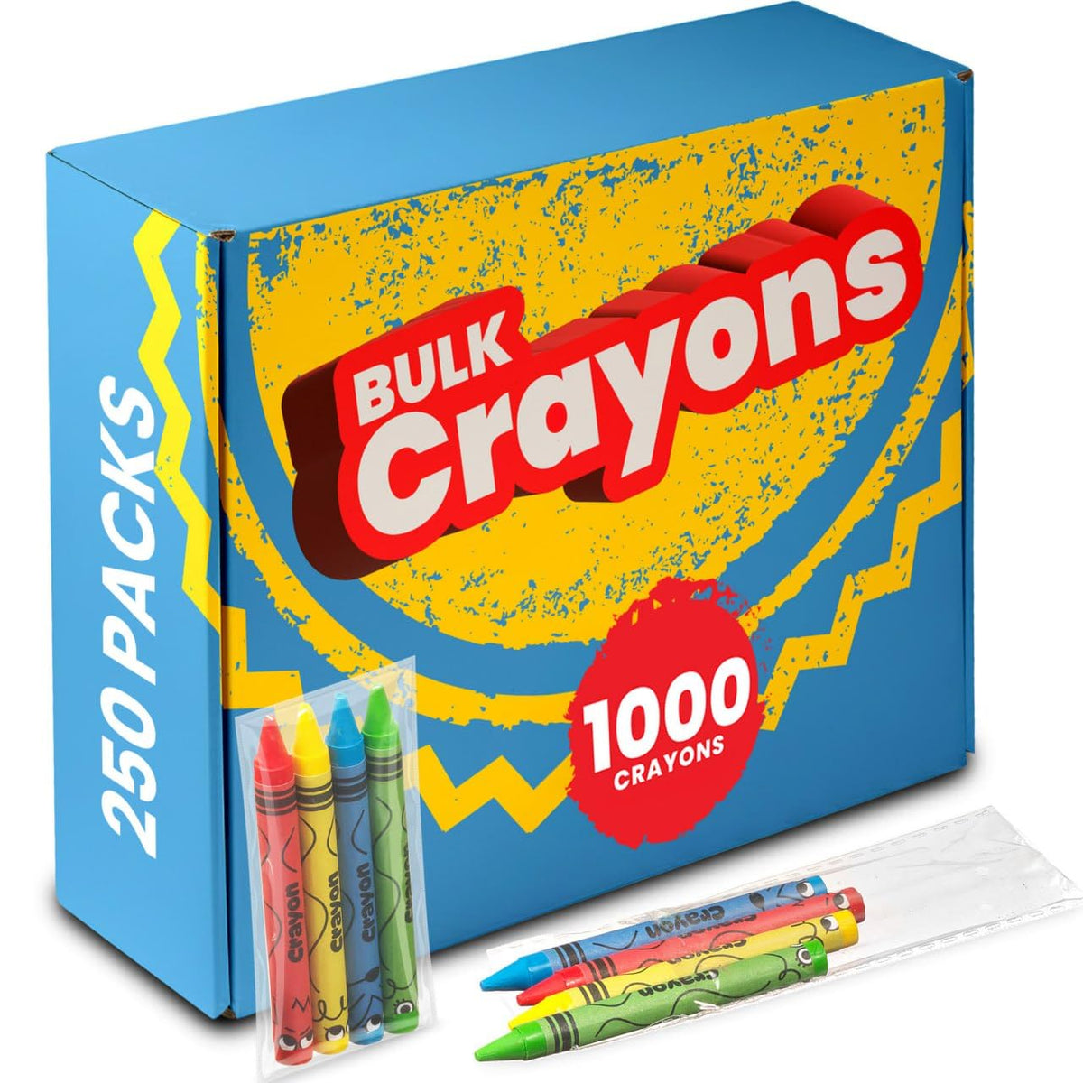KiddieLoot Bulk Crayons 1000 Pack (250 Sets of 4) – Pre-Wrapped, Non-Toxic, Easy Sharing for Parties, Classrooms