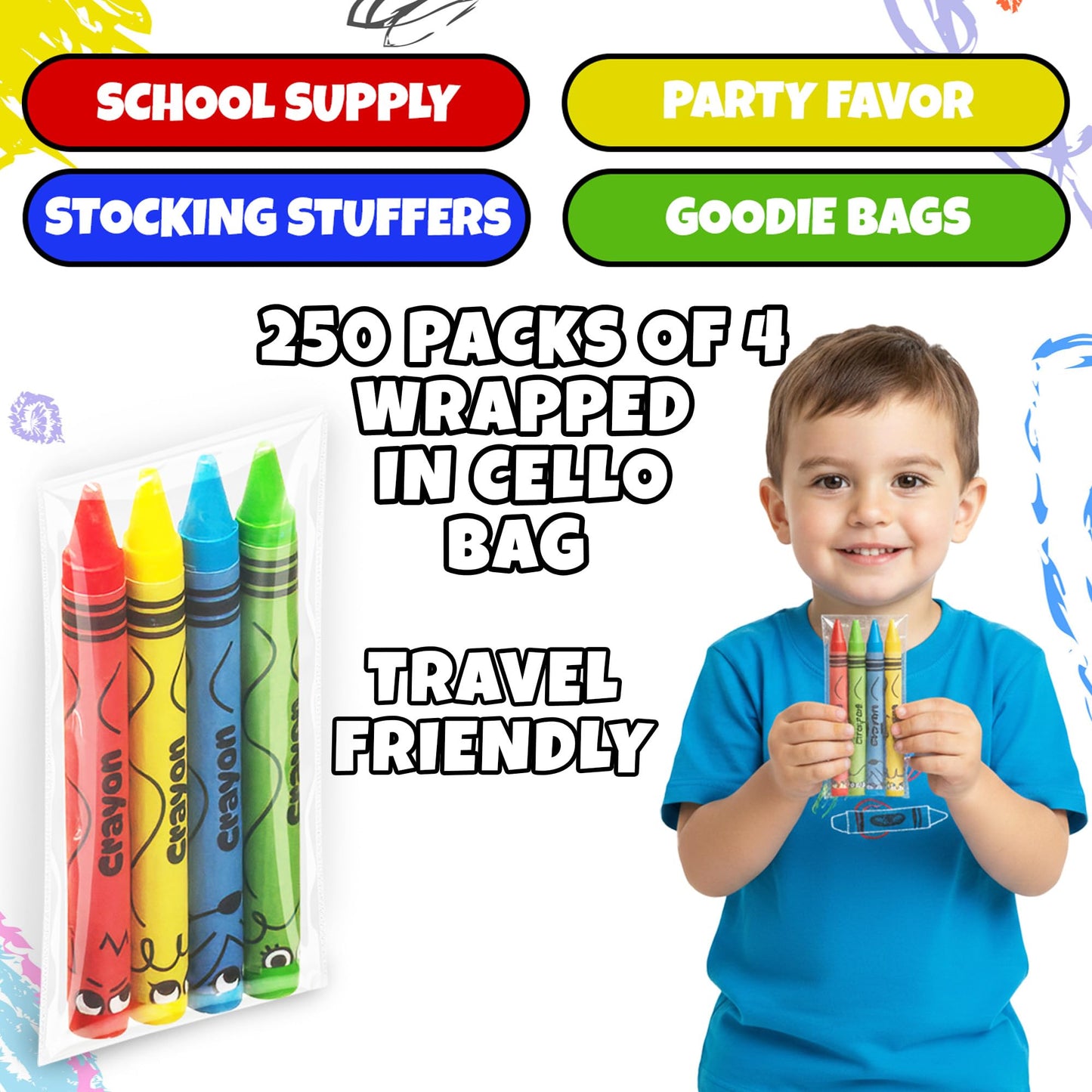 KiddieLoot Bulk Crayons 1000 Pack (250 Sets of 4) – Pre-Wrapped, Non-Toxic, Easy Sharing for Parties, Classrooms