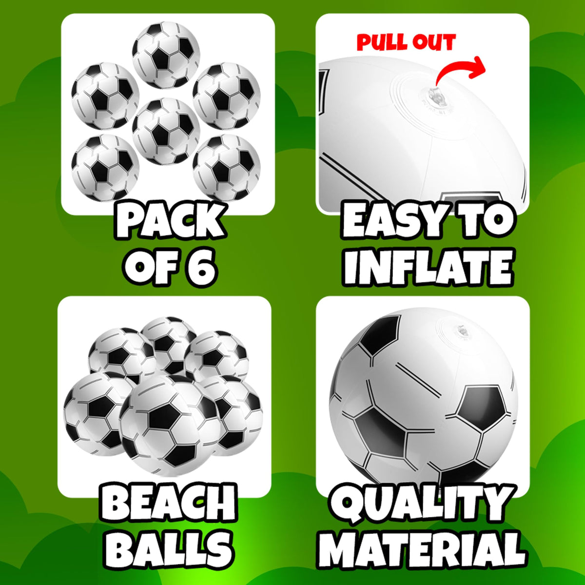 KiddieLoot Inflatable Soccer Beach Balls (6-Pack) - Durable PVC, Easy Inflate, 16-Inch Circumference (10" Diameter)