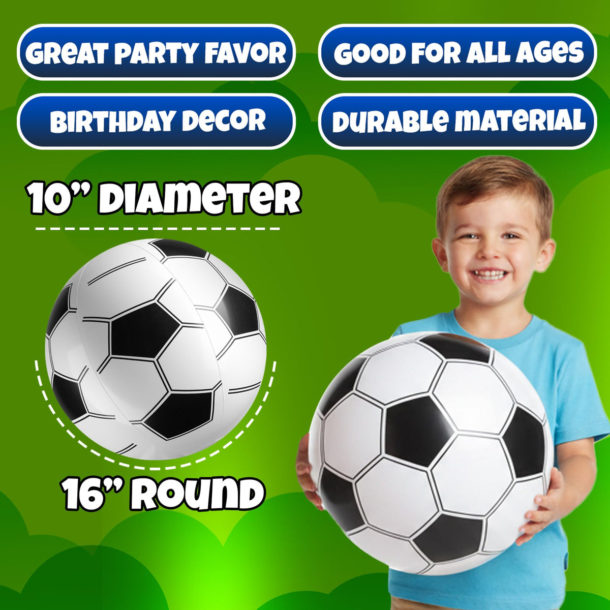 KiddieLoot Inflatable Soccer Beach Balls (6-Pack) - Durable PVC, Easy Inflate, 16-Inch Circumference (10" Diameter)