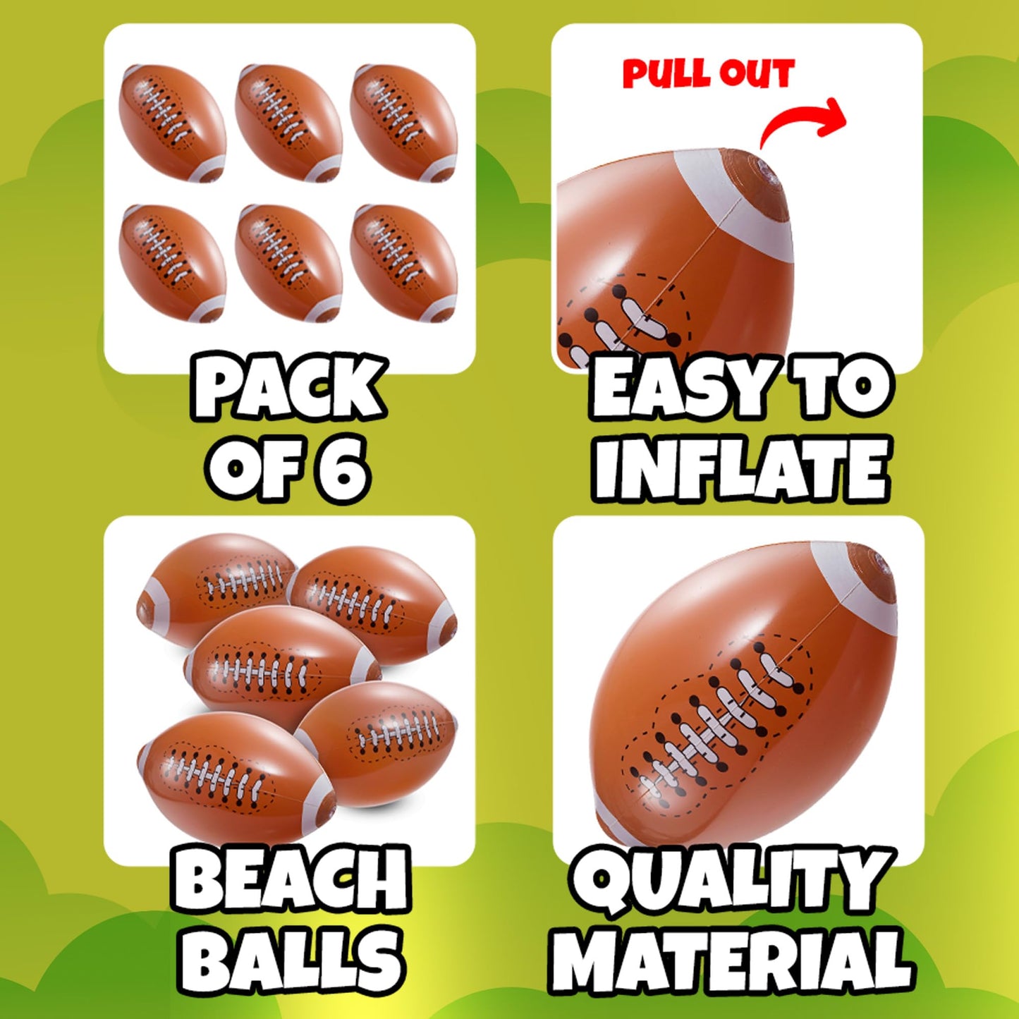 KiddieLoot Inflatable Football Beach Balls (6 Pack) - 16-Inch Durable PVC Pool Toys & Party Favors