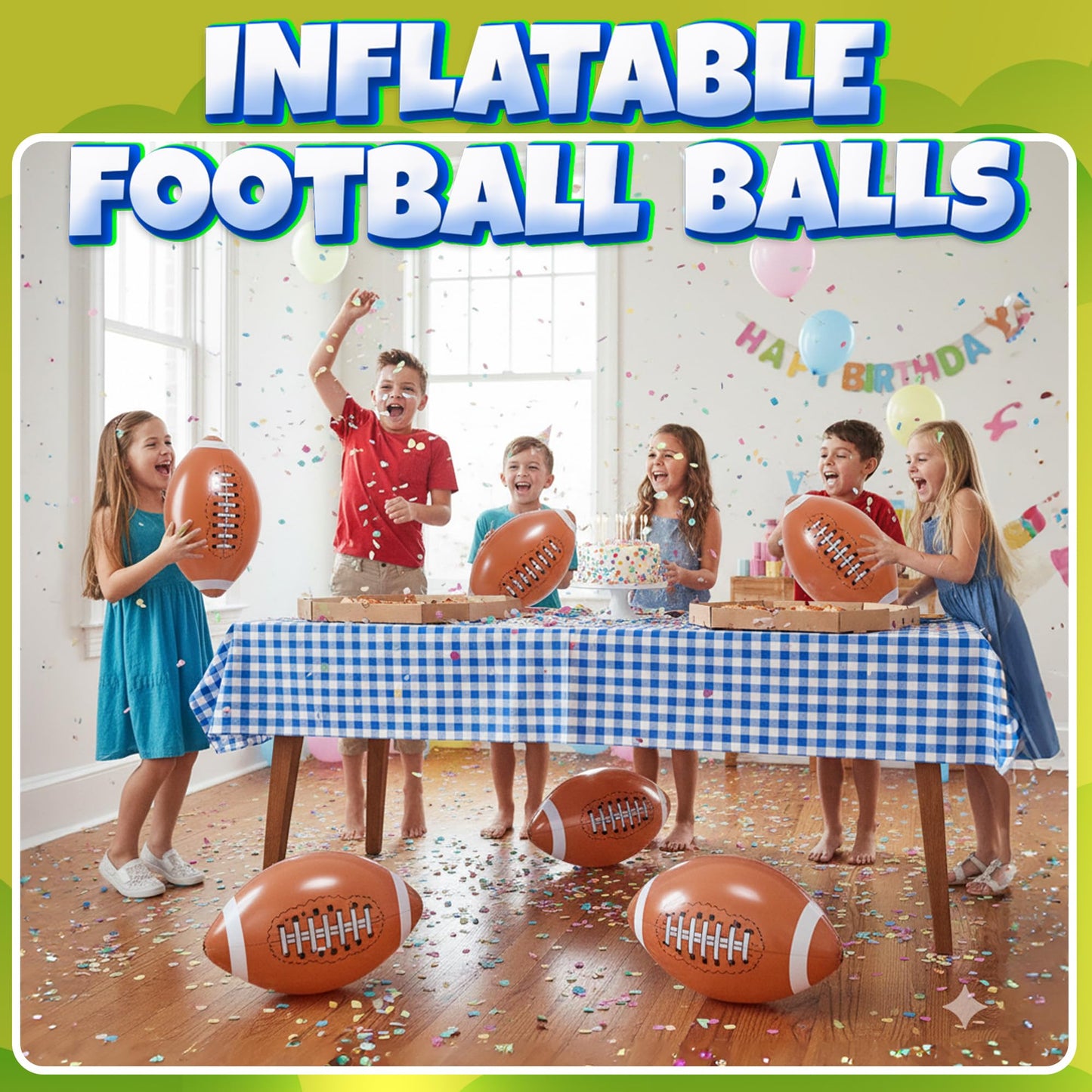 KiddieLoot Inflatable Football Beach Balls (6 Pack) - 16-Inch Durable PVC Pool Toys & Party Favors