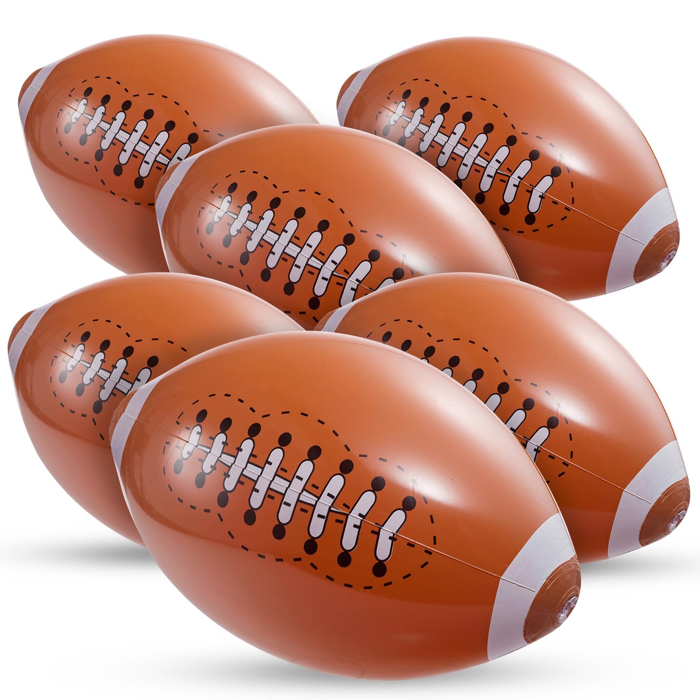 KiddieLoot Inflatable Football Beach Balls (6 Pack) - 16-Inch Durable PVC Pool Toys & Party Favors