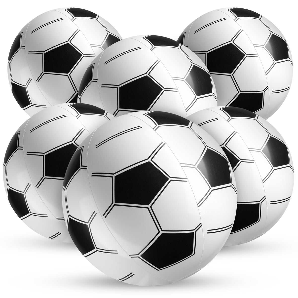 KiddieLoot Inflatable Soccer Beach Balls (6-Pack) - Durable PVC, Easy Inflate, 16-Inch Circumference (10" Diameter)