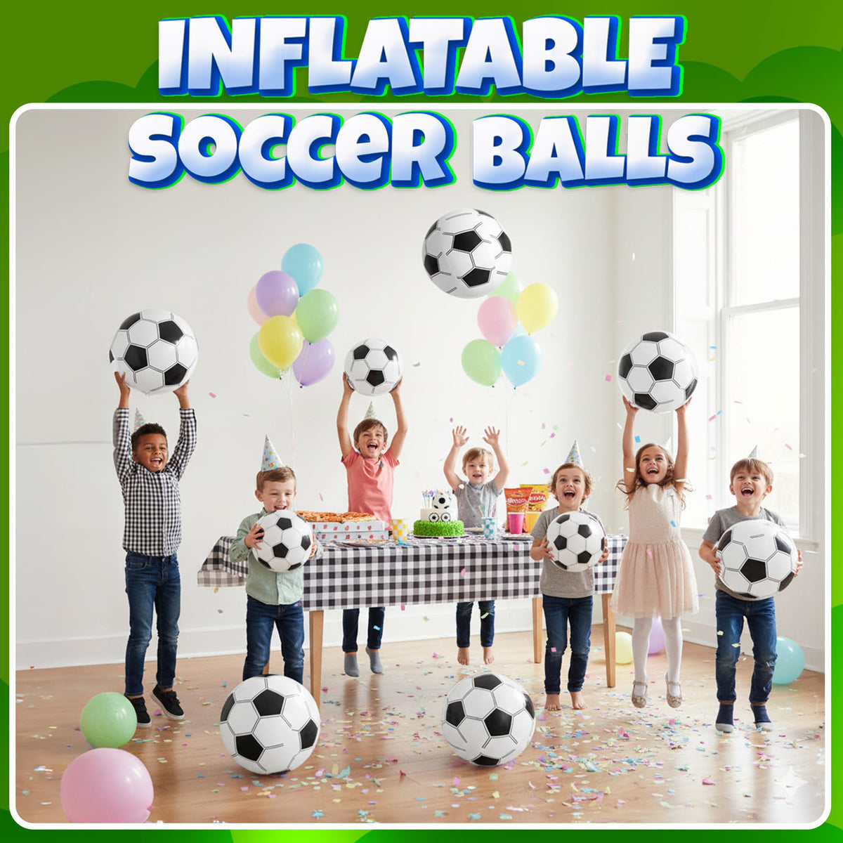 KiddieLoot Inflatable Soccer Beach Balls (6-Pack) - Durable PVC, Easy Inflate, 16-Inch Circumference (10" Diameter)