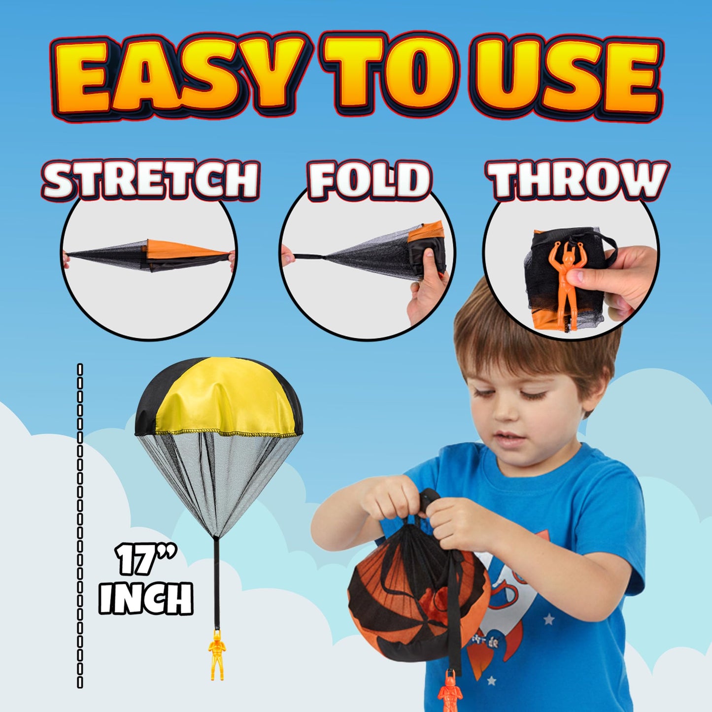 KiddieLoot Parachute Toys – Pack of 4, Tangle-Free Throwing Army Figures, Bright Colors for Outdoor Play (Ages 4-8)