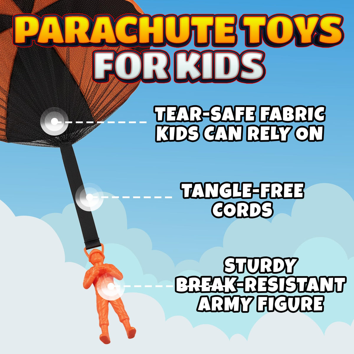 KiddieLoot Parachute Toys – Pack of 4, Tangle-Free Throwing Army Figures, Bright Colors for Outdoor Play (Ages 4-8)