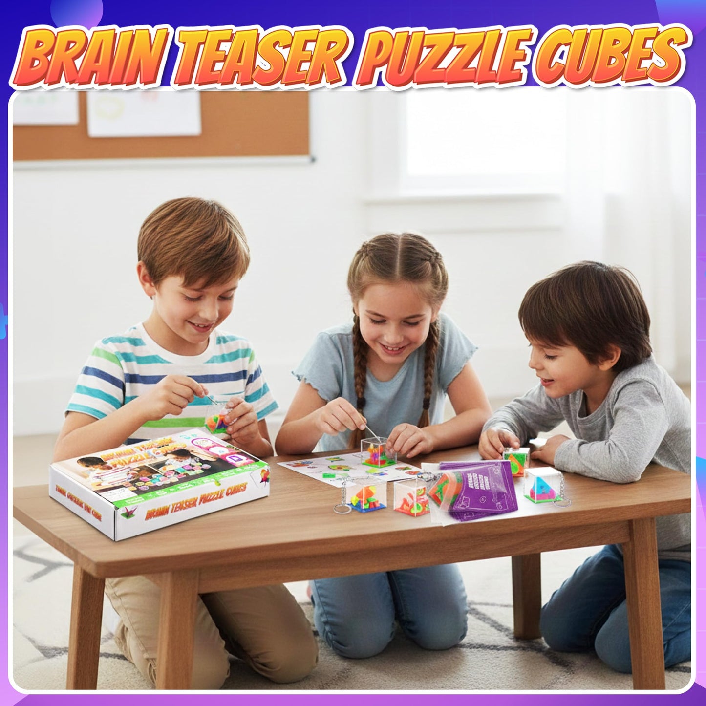 KiddieLoot Brain Teaser Puzzle Cubes on Keychain (24 Pack) – Mini Maze Toys for Kids