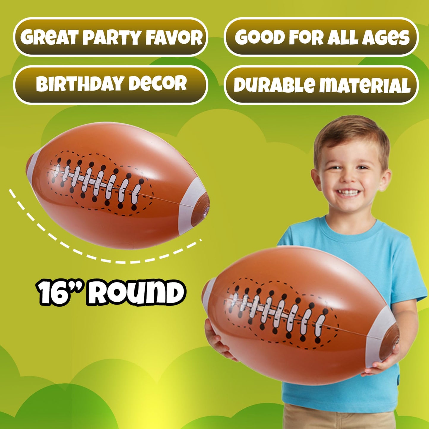 KiddieLoot Inflatable Football Beach Balls (6 Pack) - 16-Inch Durable PVC Pool Toys & Party Favors