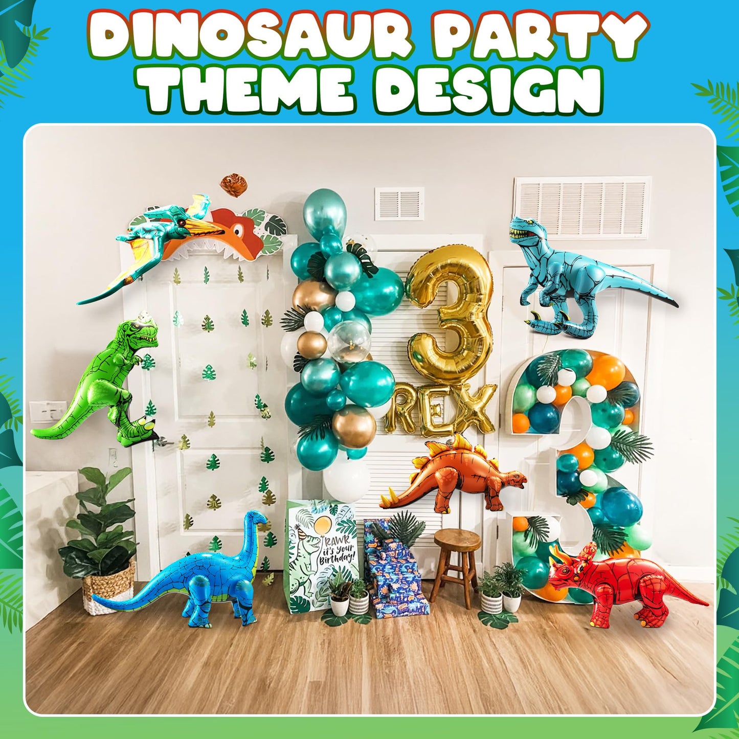 KiddieLoot 6-Pcs Inflatable Dinosaurs (20–26 inches) – Self-Standing Party Decor & Pool Toys