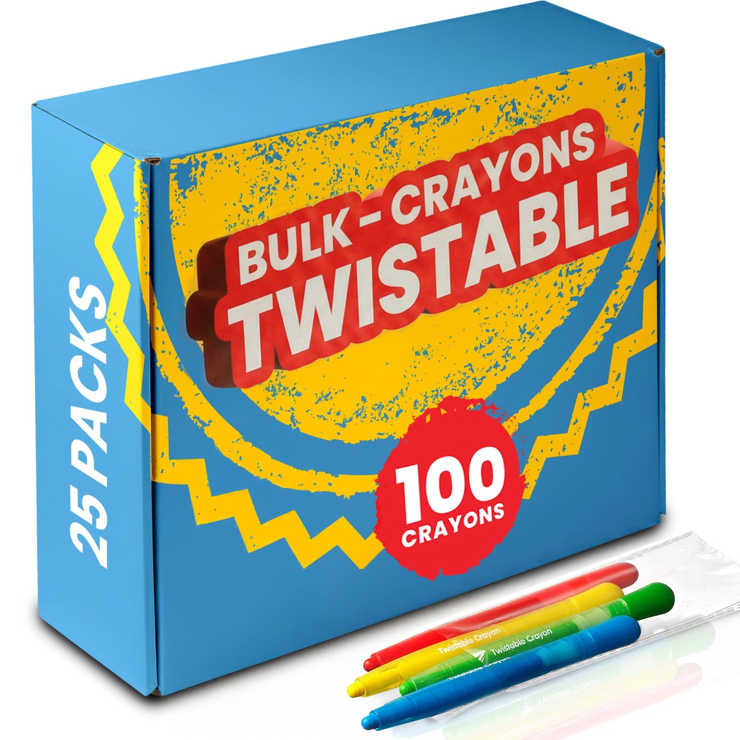 KiddieLoot Twistable Crayons Bulk 100 Pack – 25 Sets of 4, No Sharpening, Mess-Free Coloring for Kids
