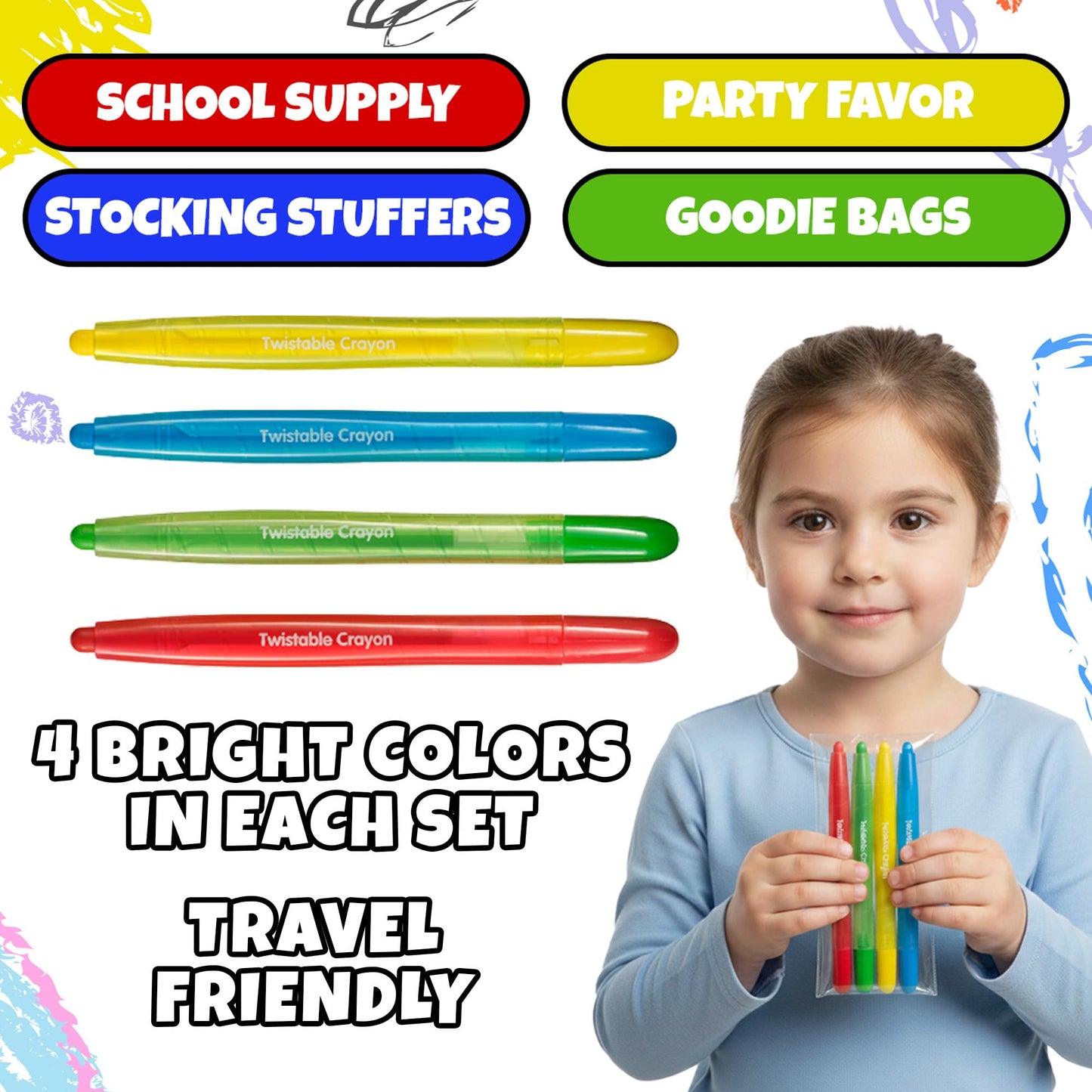 KiddieLoot Twistable Crayons Bulk 100 Pack – 25 Sets of 4, No Sharpening, Mess-Free Coloring for Kids