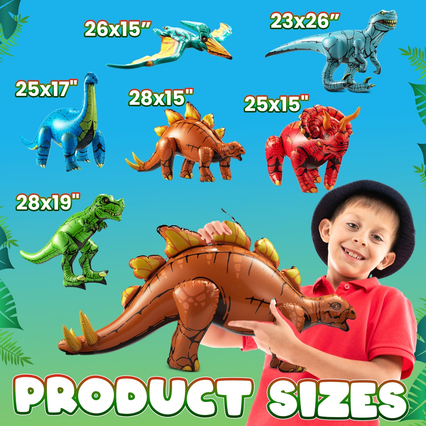 KiddieLoot 6-Pcs Inflatable Dinosaurs (20–26 inches) – Self-Standing Party Decor & Pool Toys