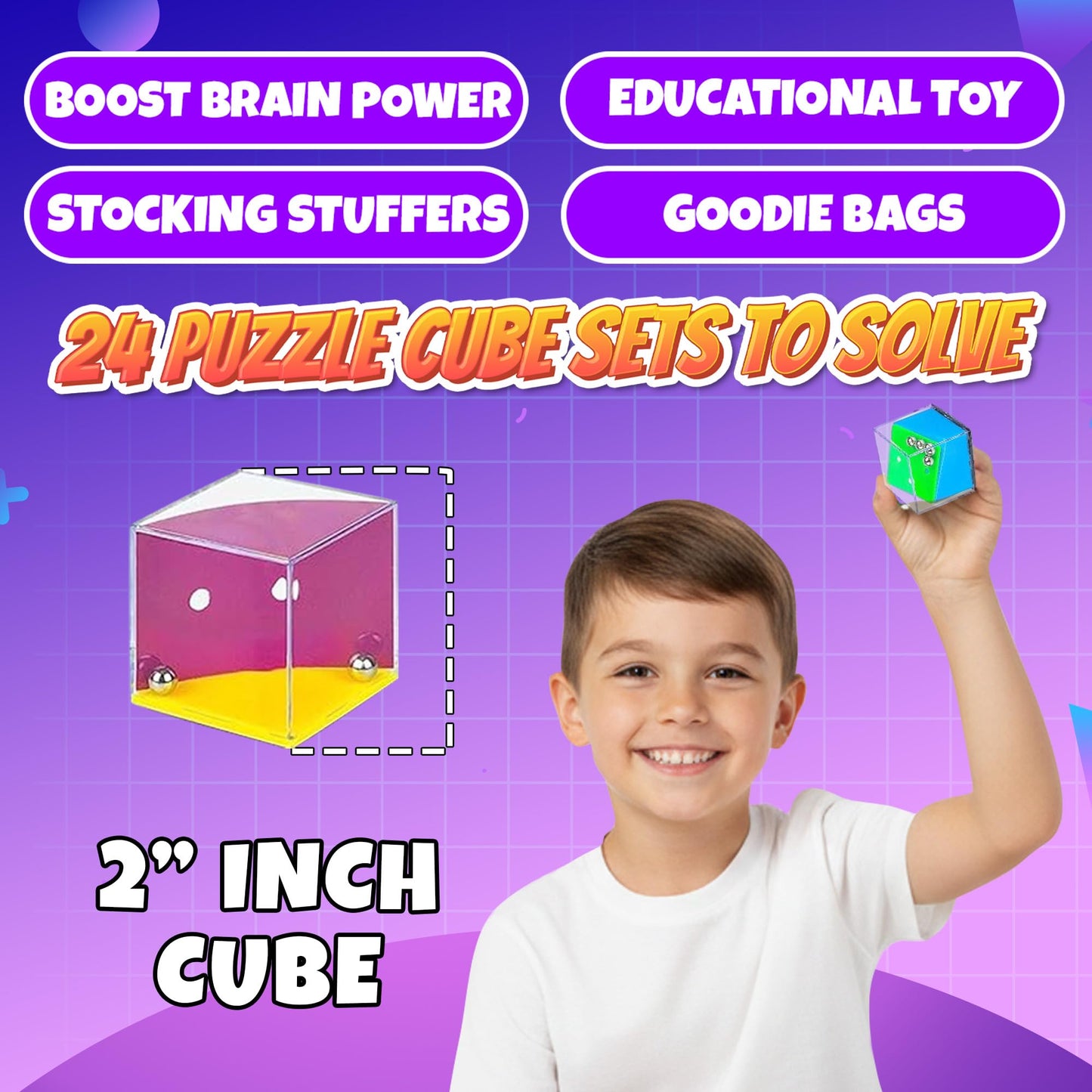 KiddieLoot Brain Teaser Puzzle Cubes on Keychain (24 Pack) – Mini Maze Toys for Kids