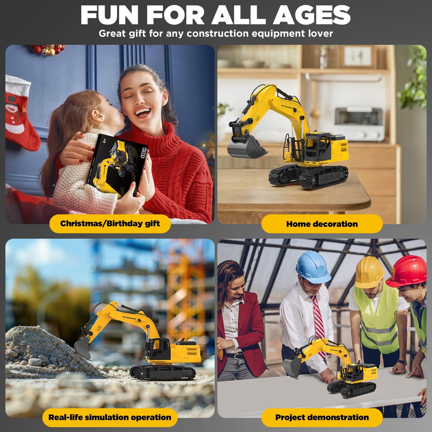 KIDDITOY 1:18 Metal RC Excavator – 11-Channel, Water Spray, Lights & Dual Batteries