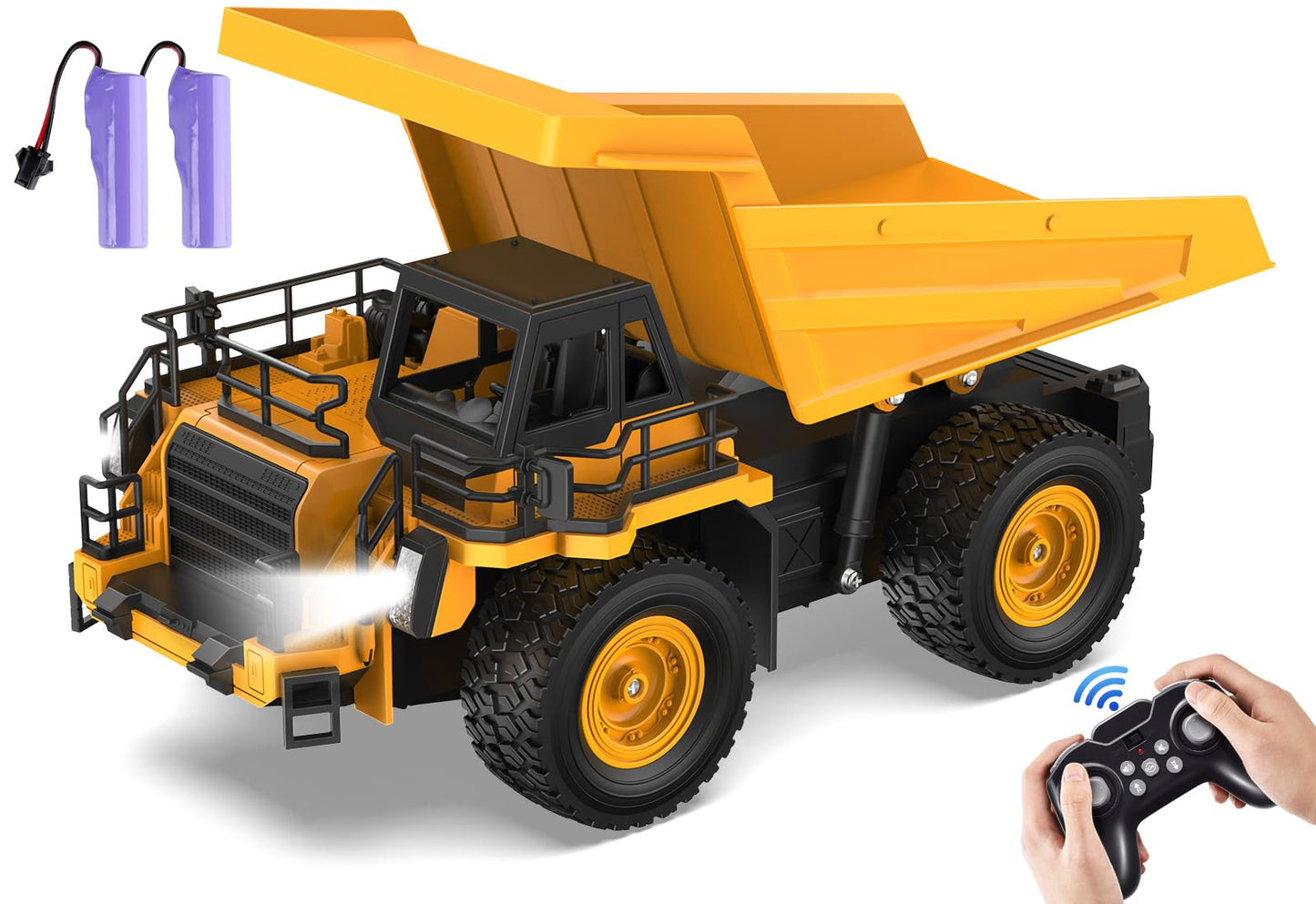 KIDDITOY 9-Channel RC Dump Truck Toy | 1:18 Scale, Lights & Sounds, All-Terrain Tires, 100-Min Rechargeable Battery – STEM Gift