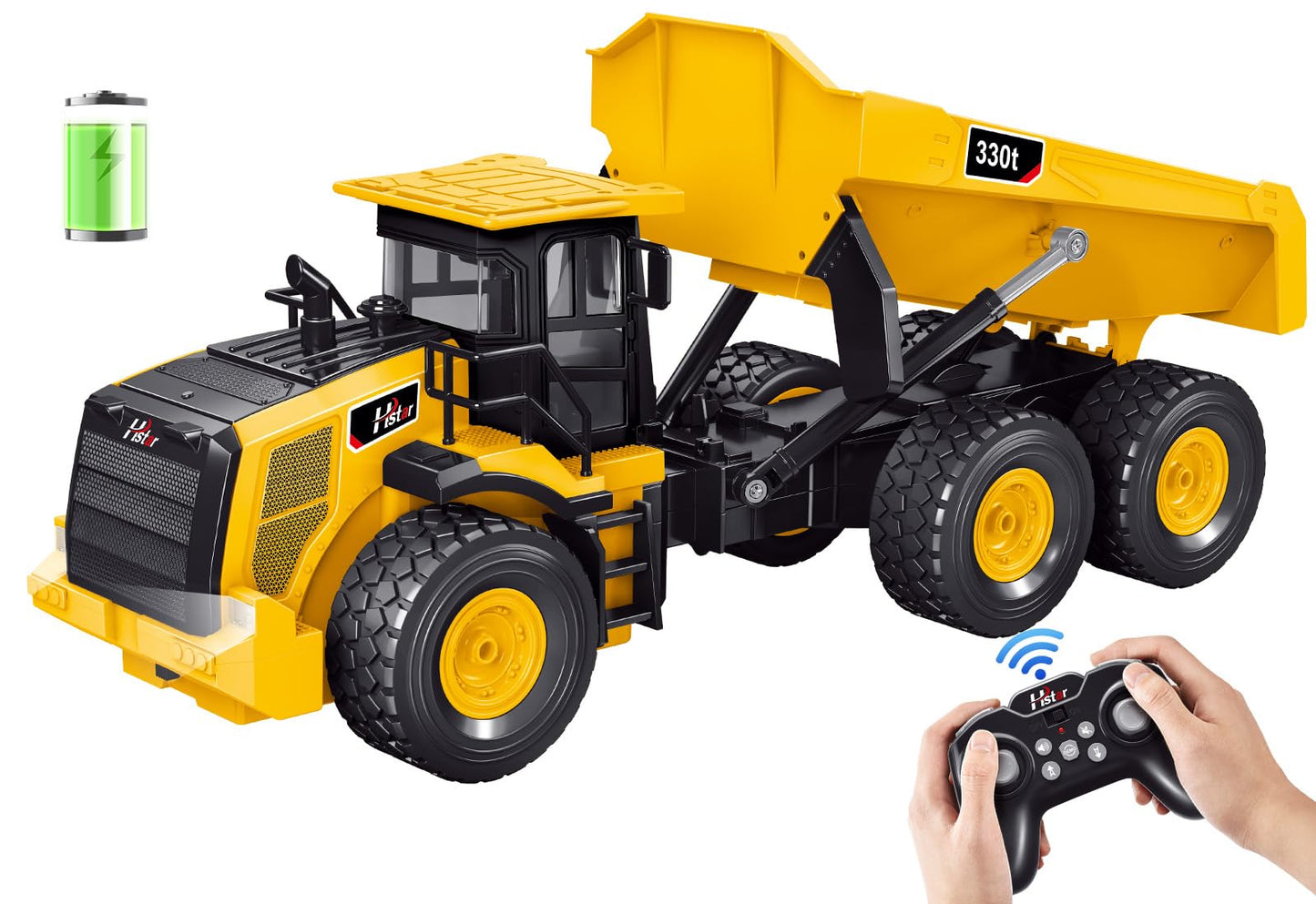 KIDDITOY Mighty 9-Channel RC Dump Truck Toy — 1:18 All-Terrain with Lights & Sounds