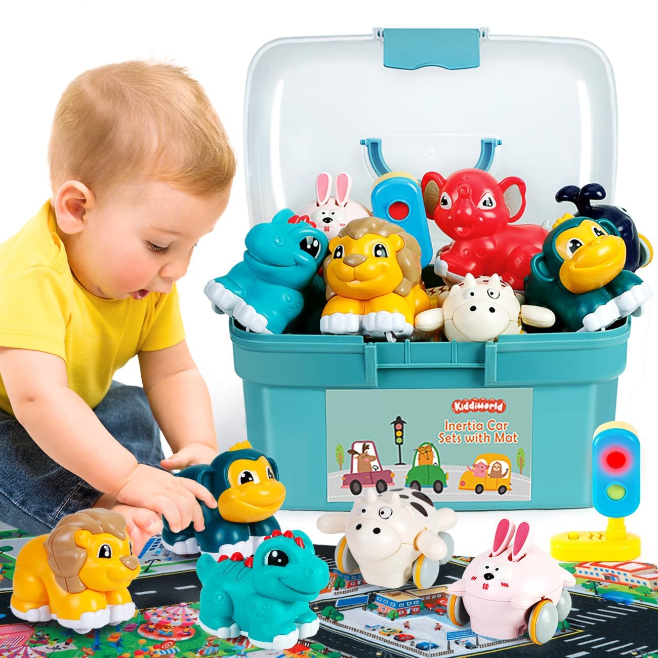 Kiddiworld Animal Car Toys for Toddlers 1-2 – Playmat & Storage Box