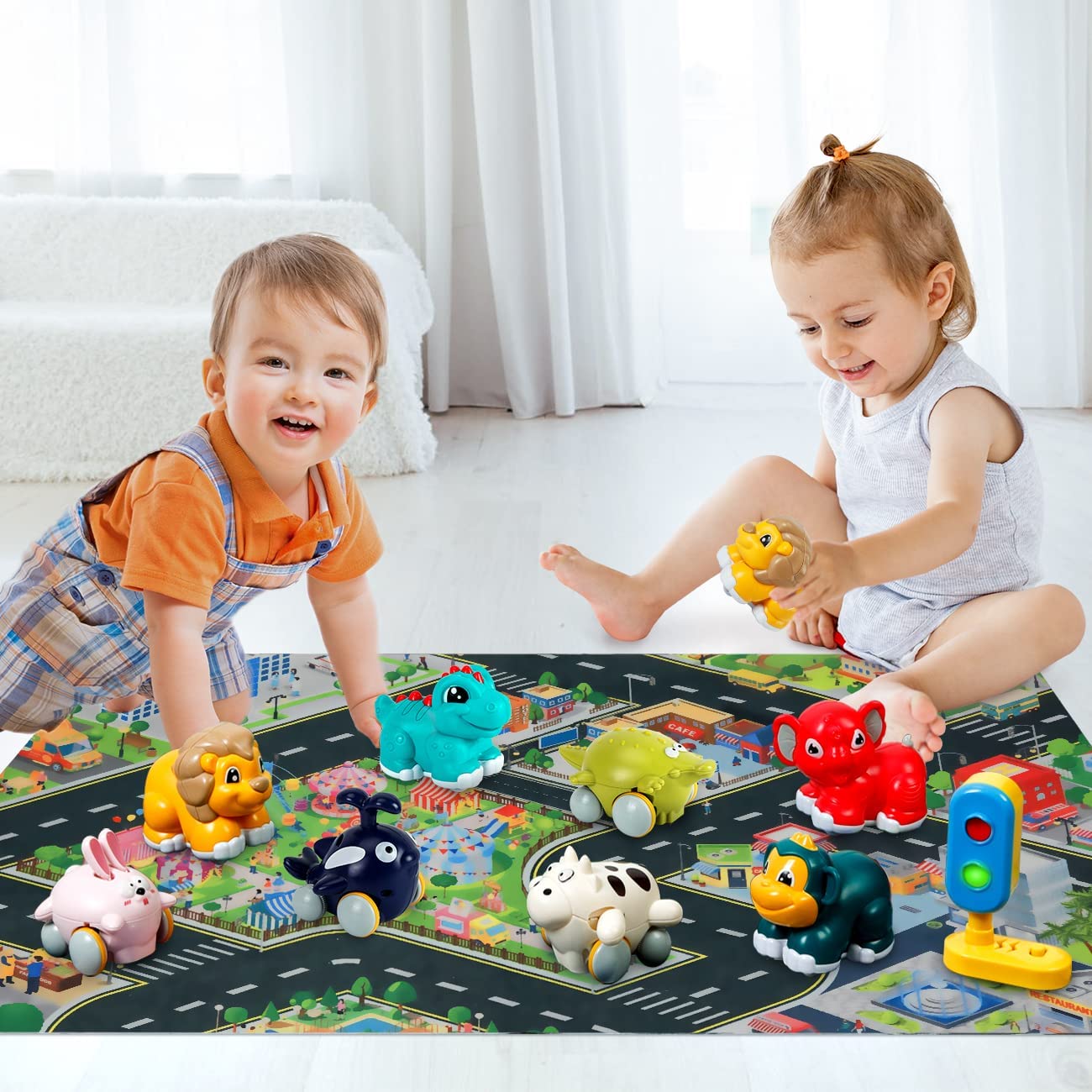 Kiddiworld Animal Car Toys for Toddlers 1-2 – Playmat & Storage Box